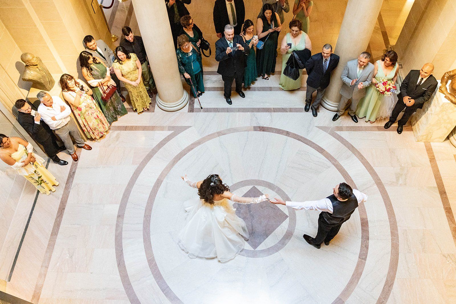 private oceanfront reception at the beach chalet, A First Dance on the Marble, Then Portraits
