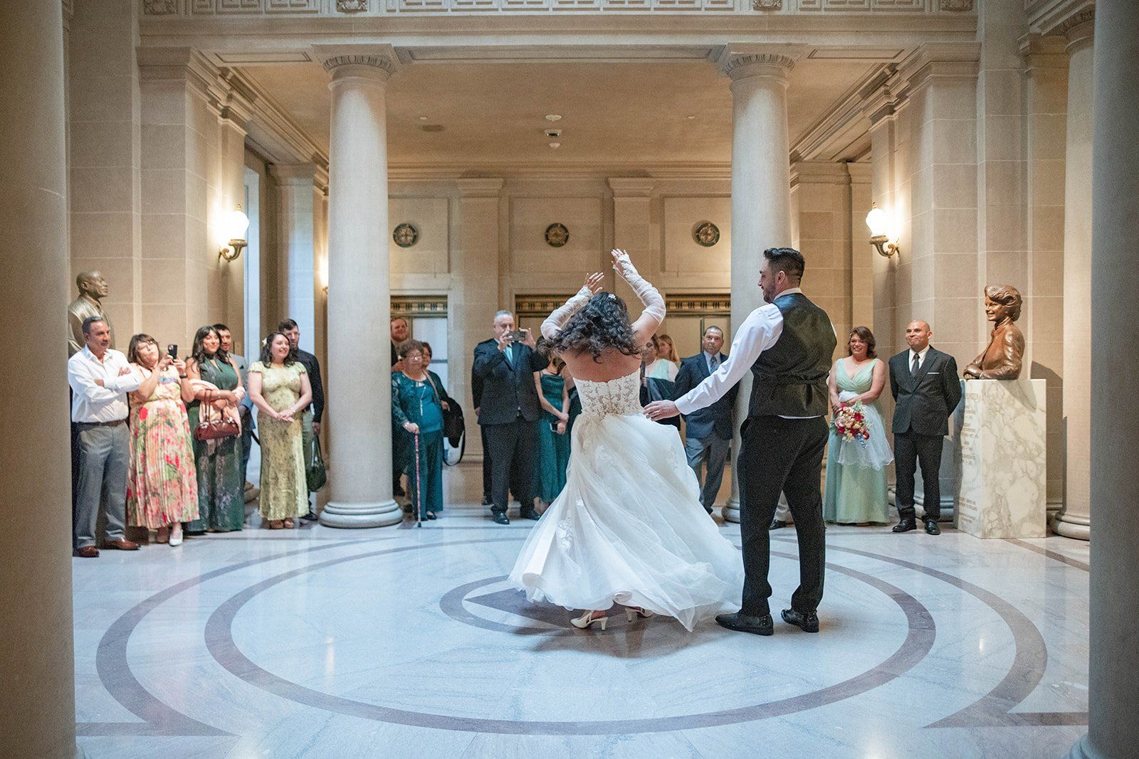 private oceanfront reception at the beach chalet, A First Dance on the Marble, Then Portraits