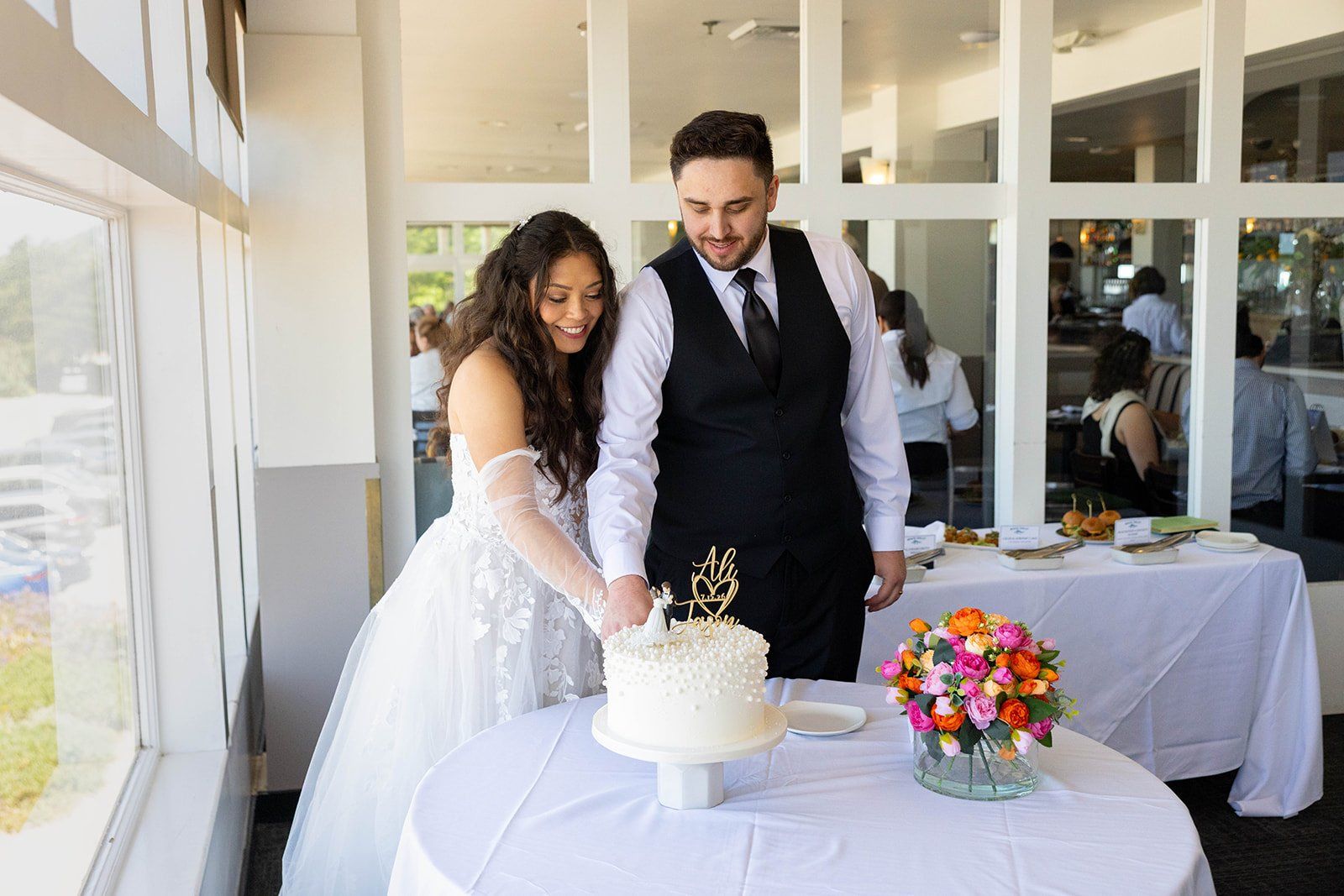 private oceanfront reception at the beach chalet, A First Dance on the Marble, Then Portraits