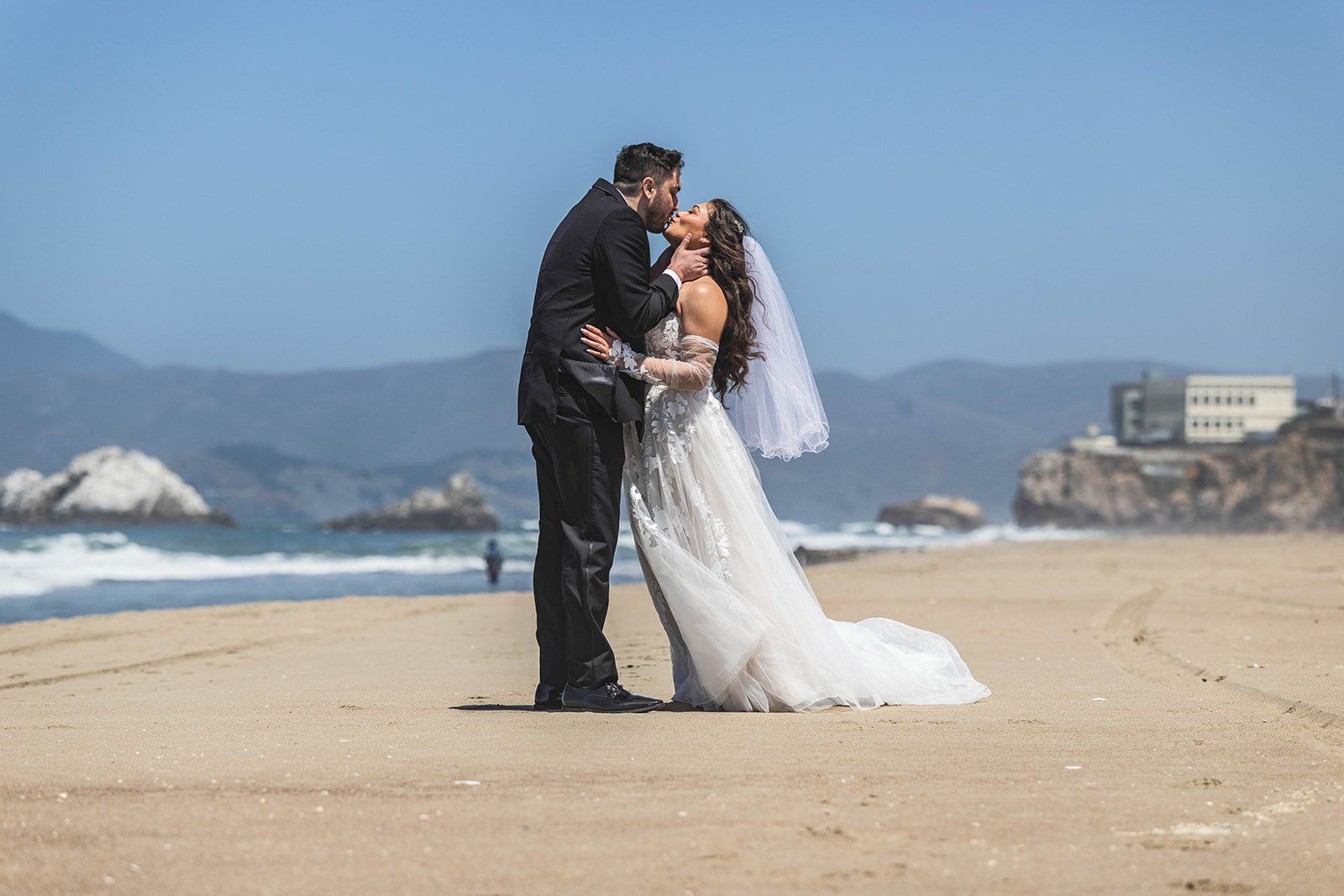 private oceanfront reception at the beach chalet, A First Dance on the Marble, Then Portraits