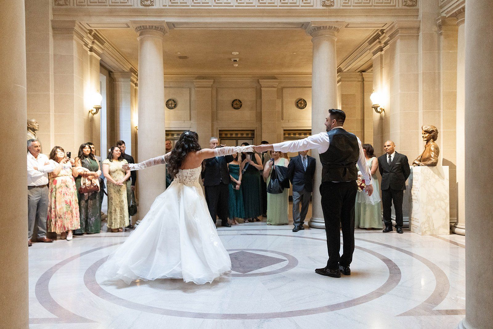 private oceanfront reception at the beach chalet, A First Dance on the Marble, Then Portraits