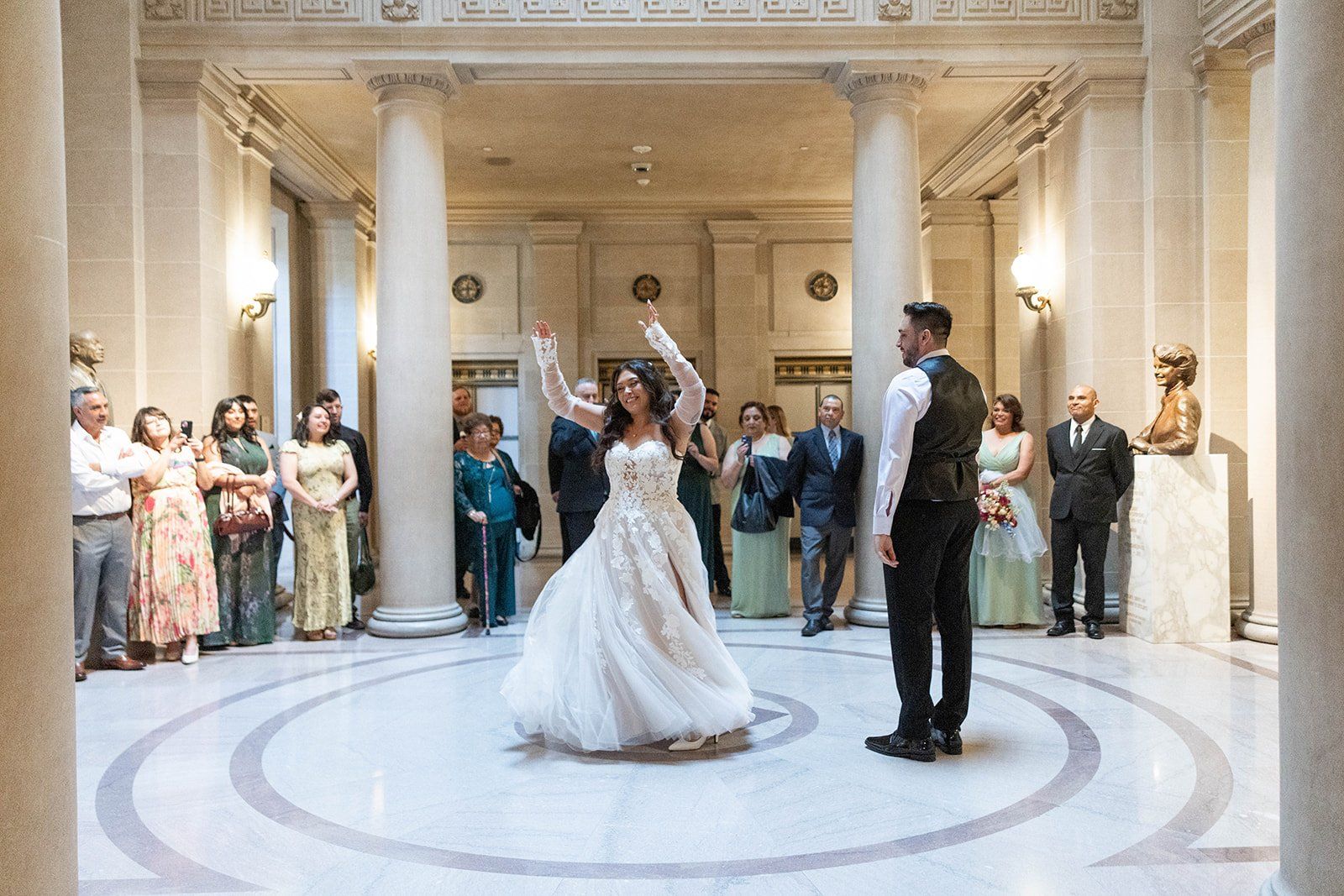 private oceanfront reception at the beach chalet, A First Dance on the Marble, Then Portraits