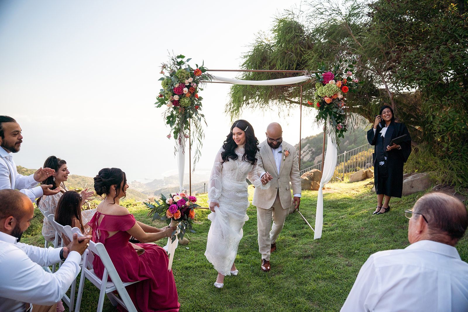 private estate micro wedding, malibu, A Private Estate Ceremony Under the Copper Arch