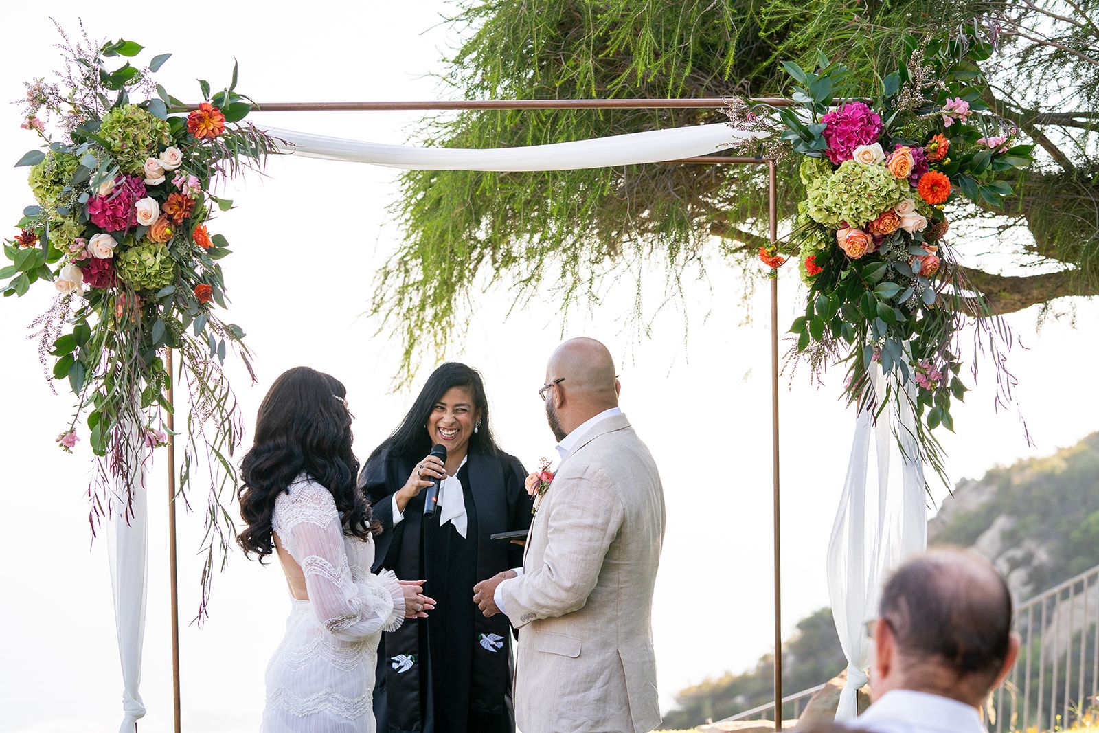private estate micro wedding, malibu, A Private Estate Ceremony Under the Copper Arch