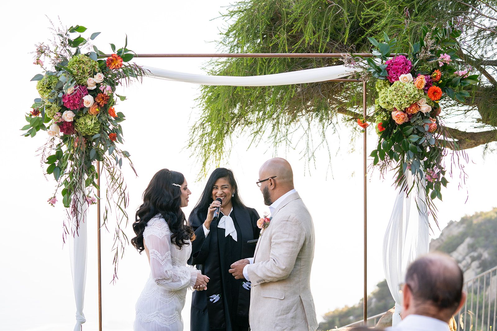 private estate micro wedding, malibu, A Private Estate Ceremony Under the Copper Arch