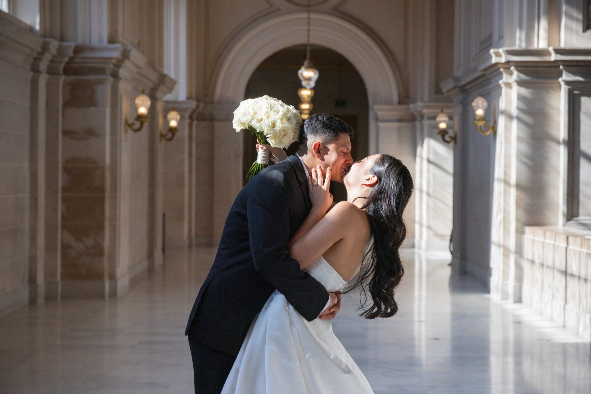 fall city hall micro wedding, Portraits Through the Autumn City Hall Wedding Halls