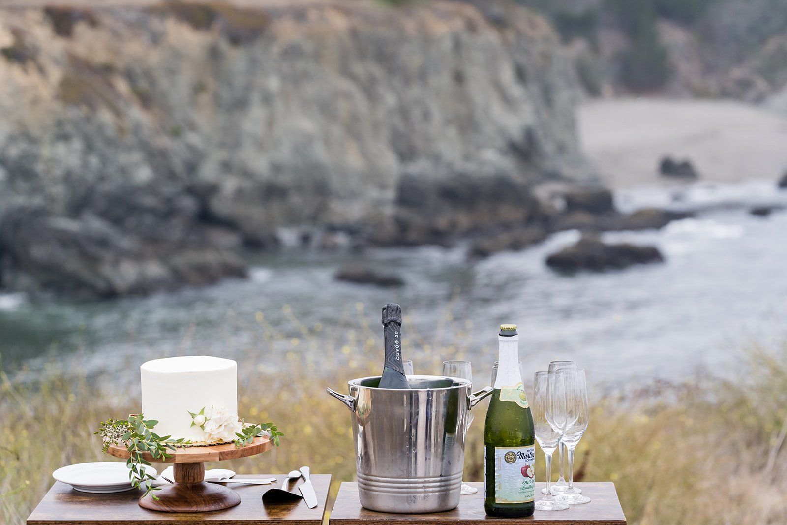cliffside elopement at duncan's cove, bodega bay, Champagne, Cake, and a First Dance on the Cliff
