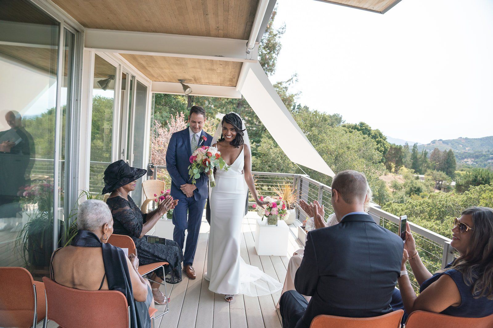 midcentury modern micro wedding at case study house 26, A Midcentury Modern Ceremony on the Balcony