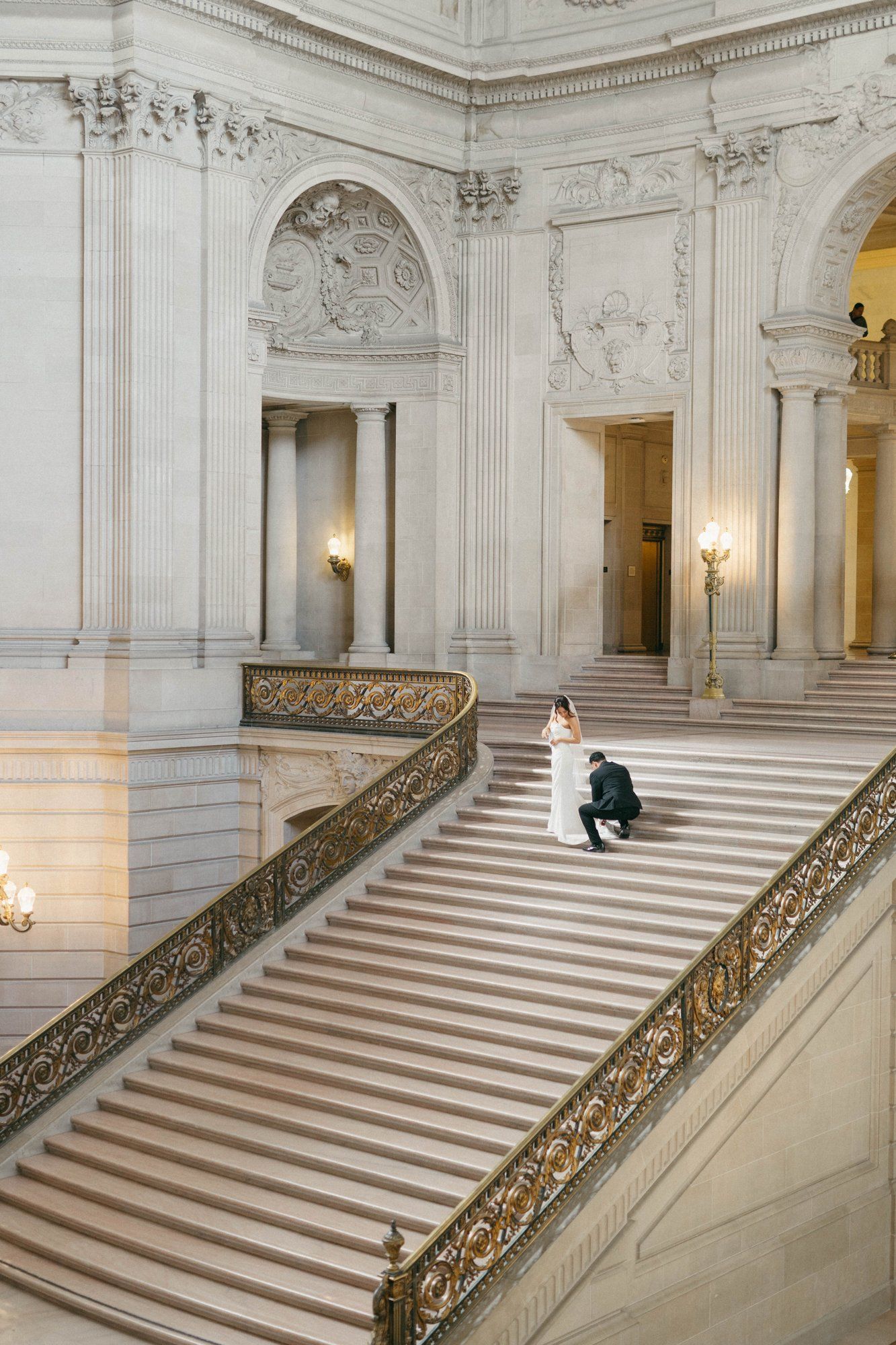 classic city hall micro wedding, grand staircase, Portraits Under the Dome