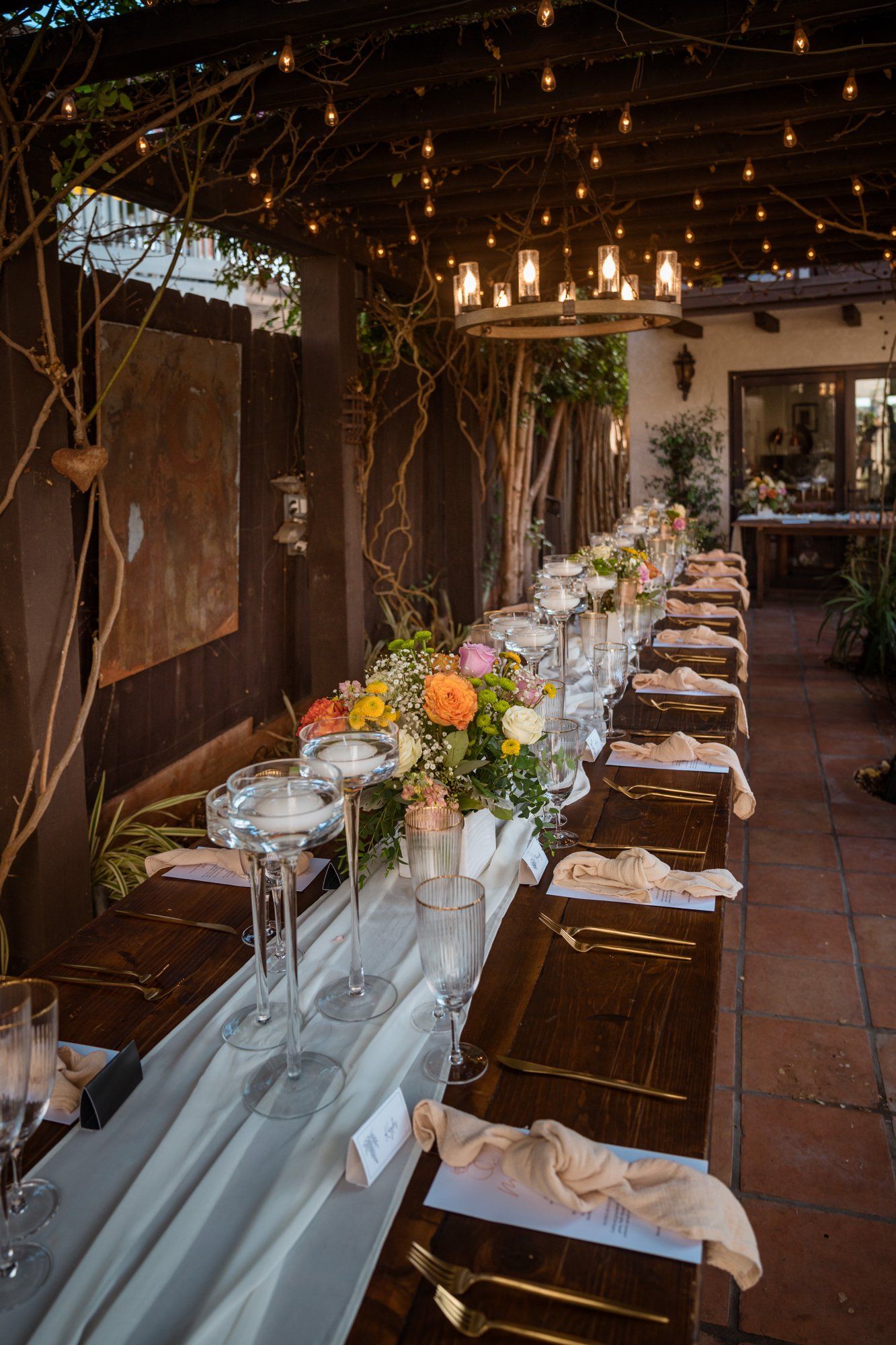 villa micro wedding at villa francesca, socal, Dinner Under the Wooden Awning