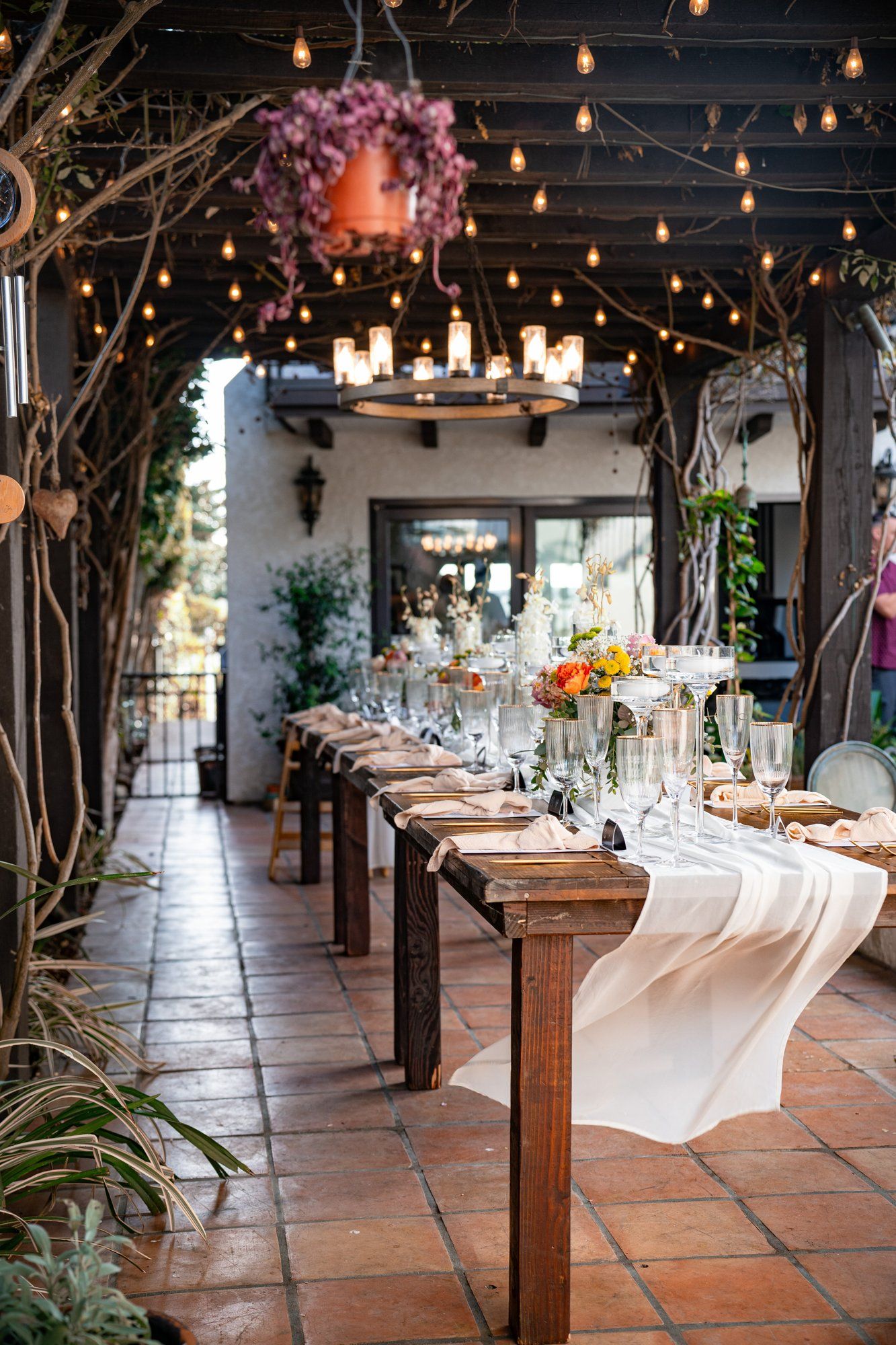 villa micro wedding at villa francesca, socal, Dinner Under the Wooden Awning