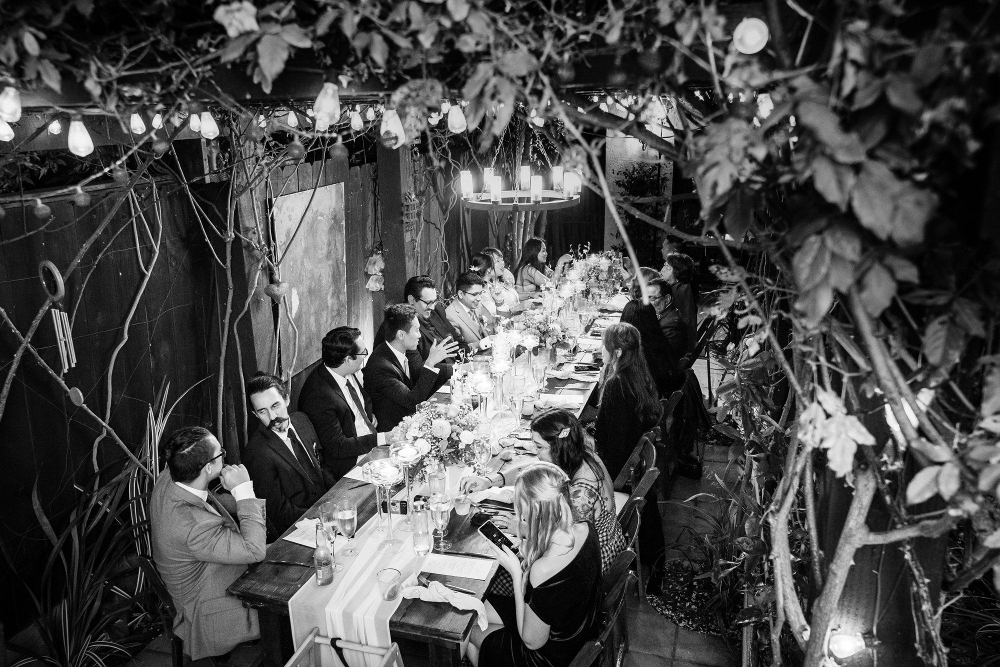 villa micro wedding at villa francesca, socal, Dinner Under the Wooden Awning