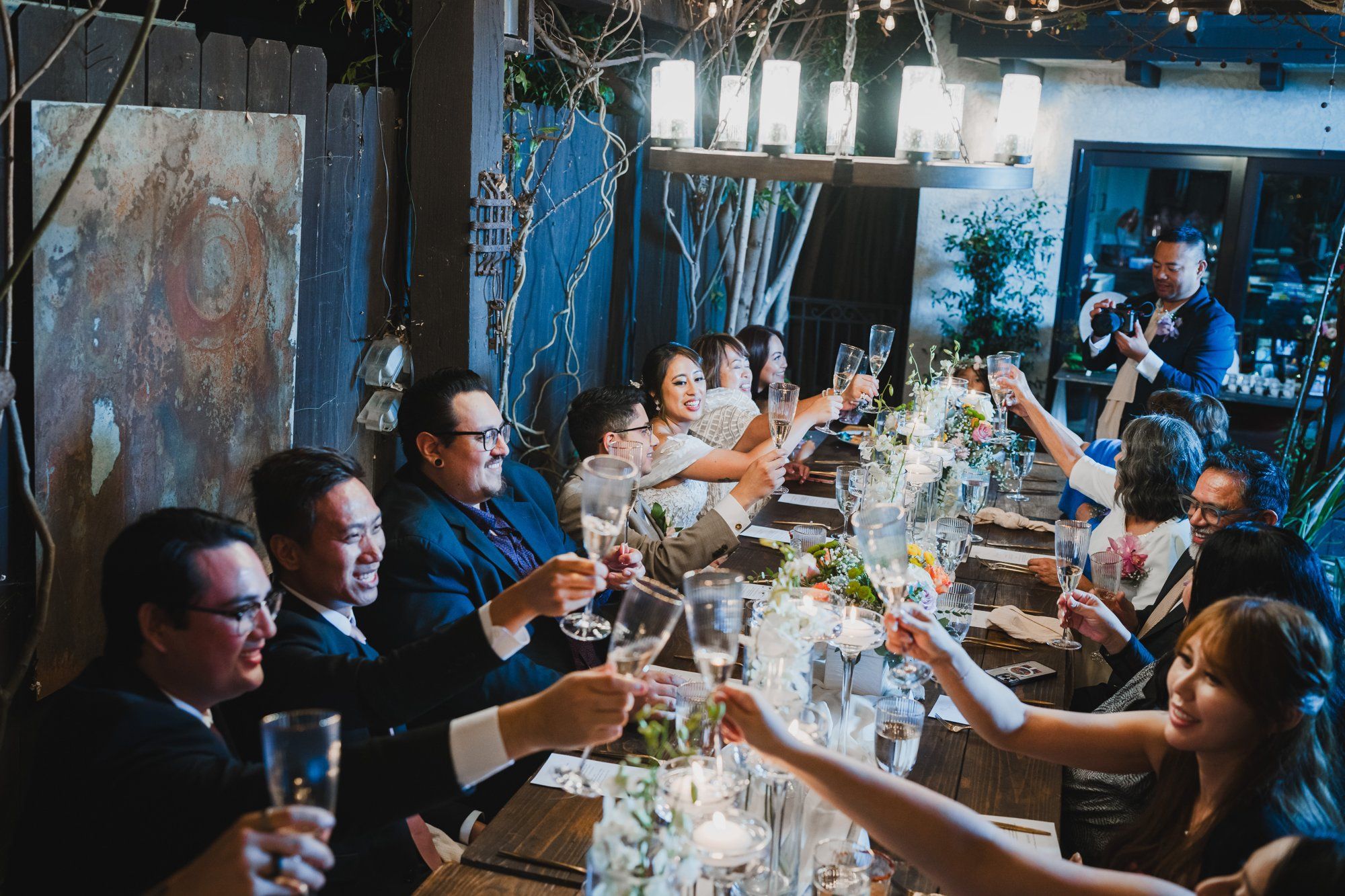villa micro wedding at villa francesca, socal, Dinner Under the Wooden Awning