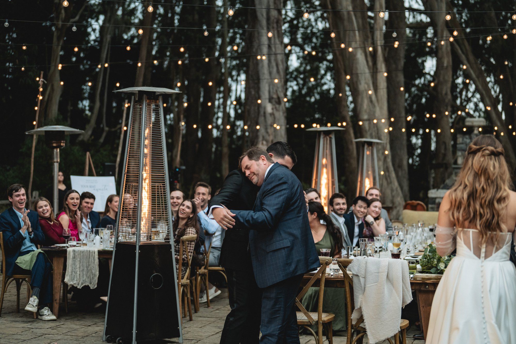 oceanfront ranch micro wedding at spring ranch, Dinner in the Spring Ranch Event Barn