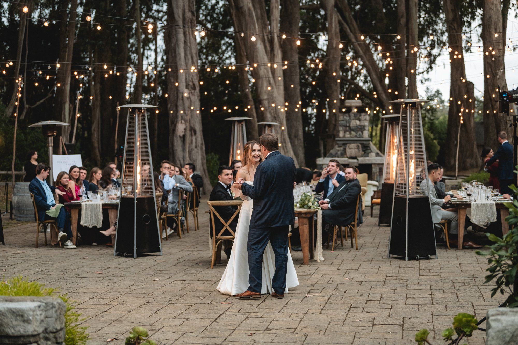 oceanfront ranch micro wedding at spring ranch, Dinner at Spring Ranch, Under the Eucalyptus