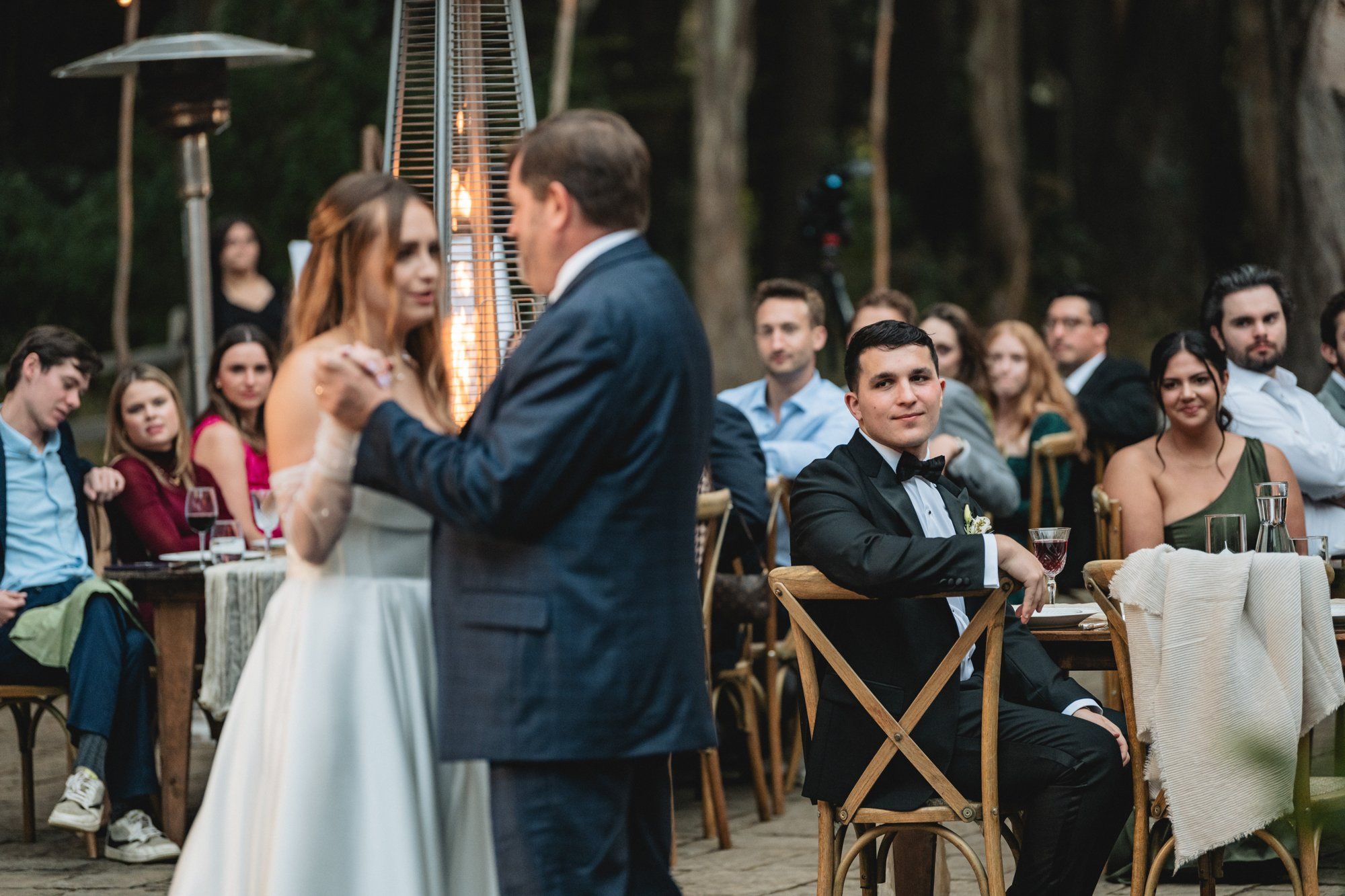 oceanfront ranch micro wedding at spring ranch, Dinner in the Spring Ranch Event Barn