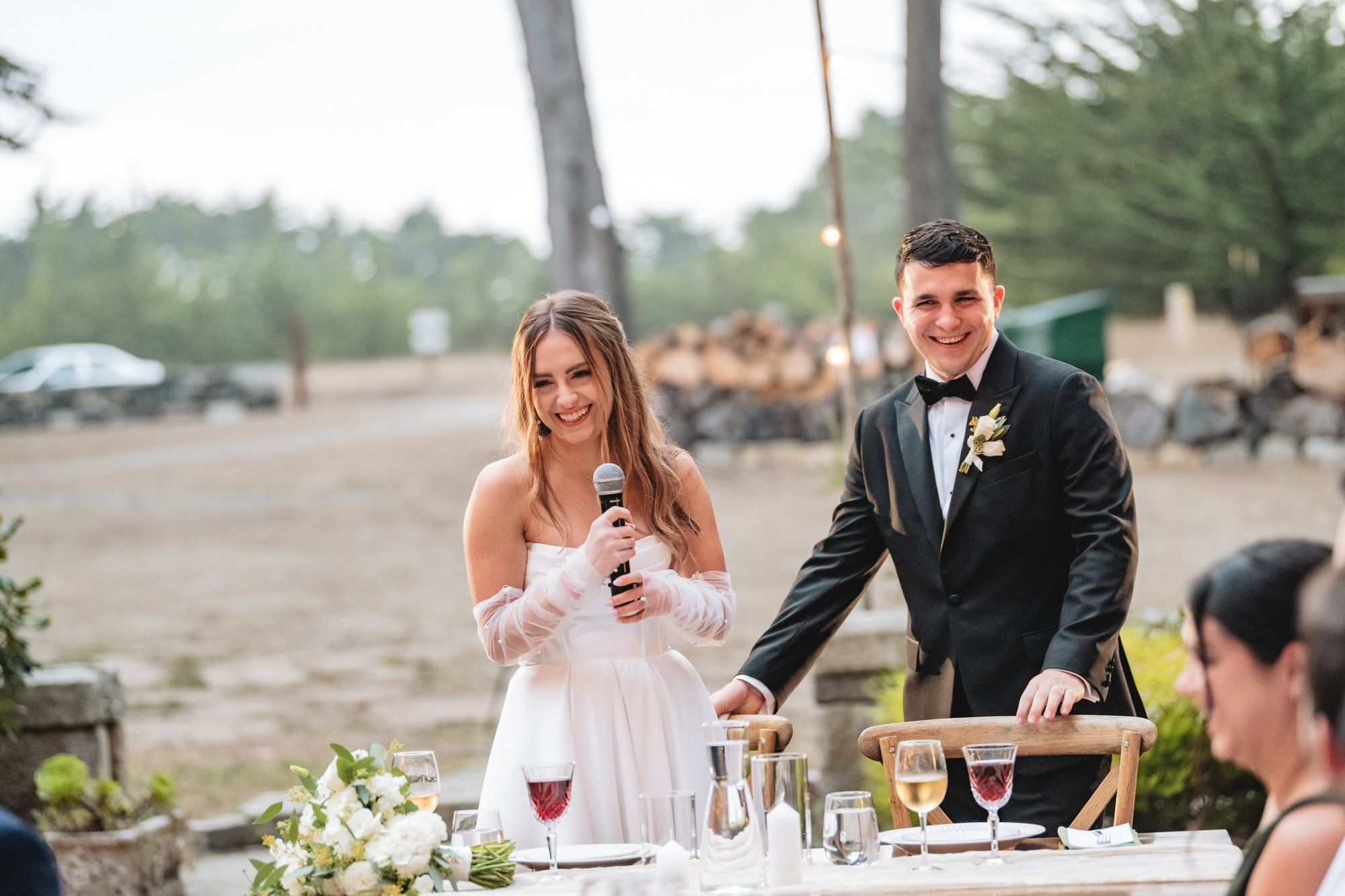 oceanfront ranch micro wedding at spring ranch, Dinner in the Spring Ranch Event Barn