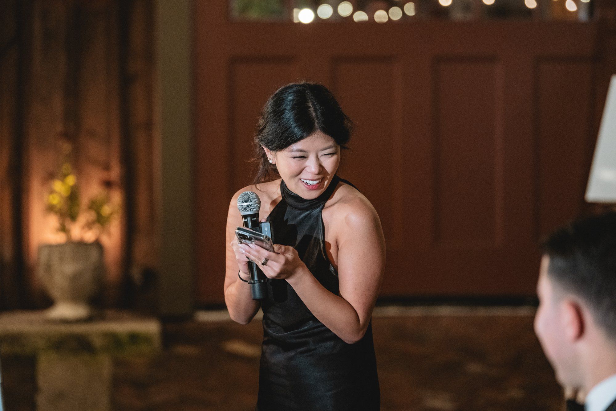 oceanfront ranch micro wedding at spring ranch, Dinner in the Spring Ranch Event Barn