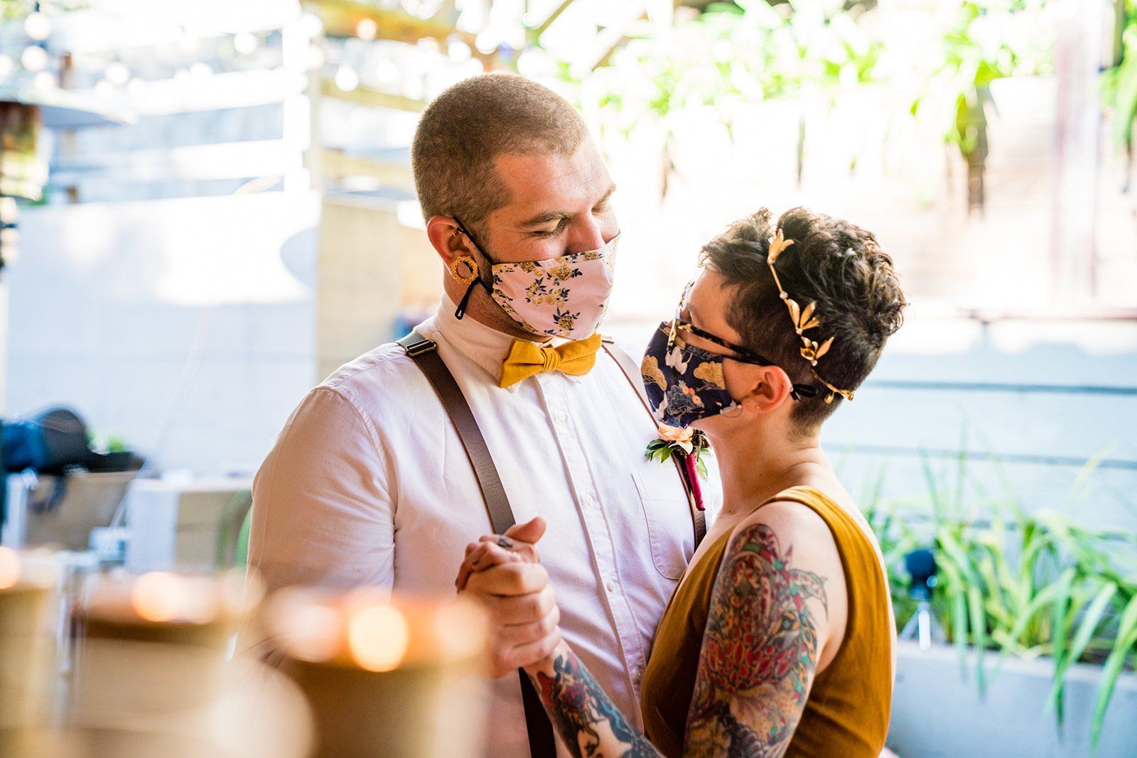 oakland backyard micro wedding, Cake and a First Dance in the Oakland Backyard