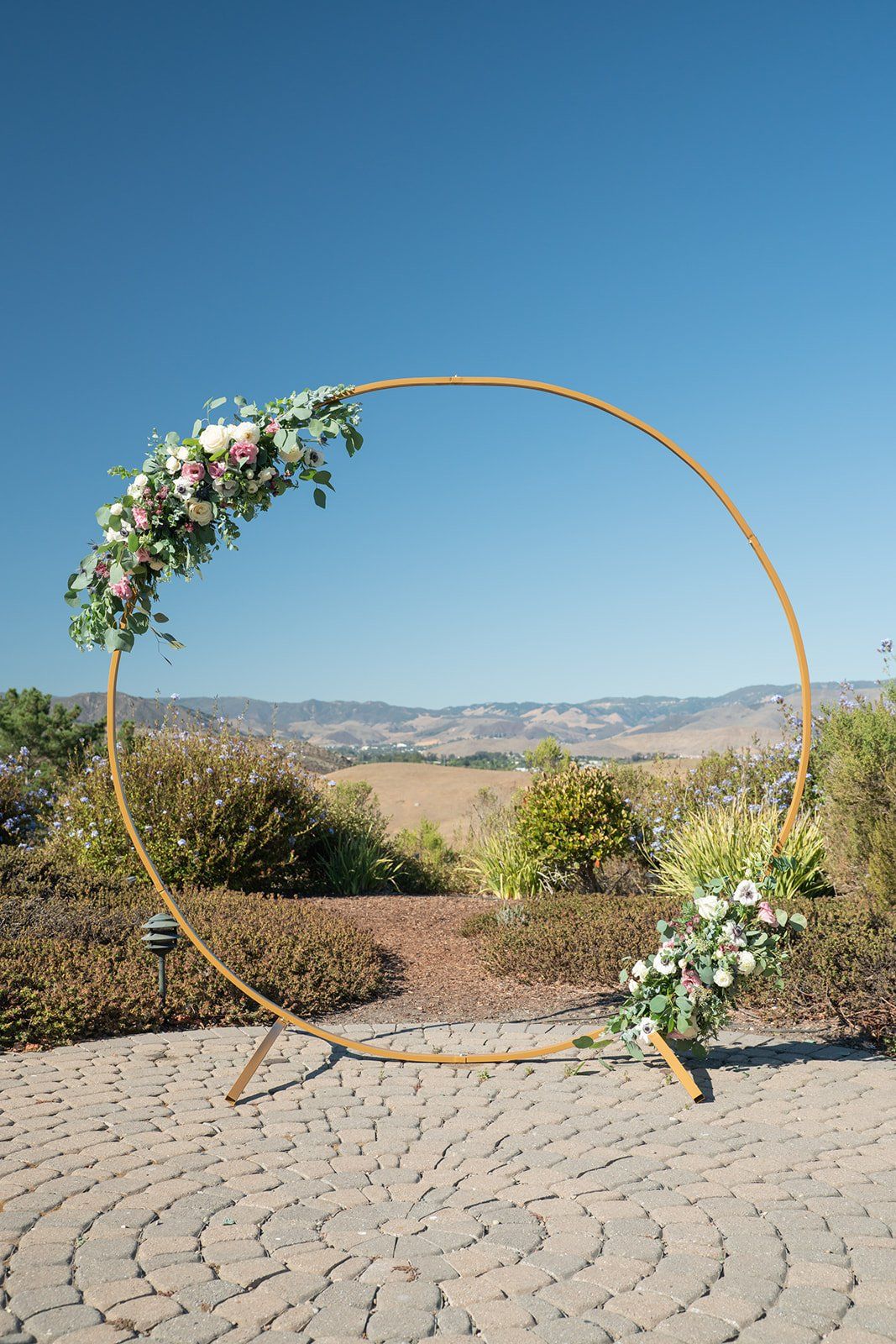 ranch-airbnb micro wedding with coastal views, SLO, Vows by the Fountain at Clover Ridge Ranch