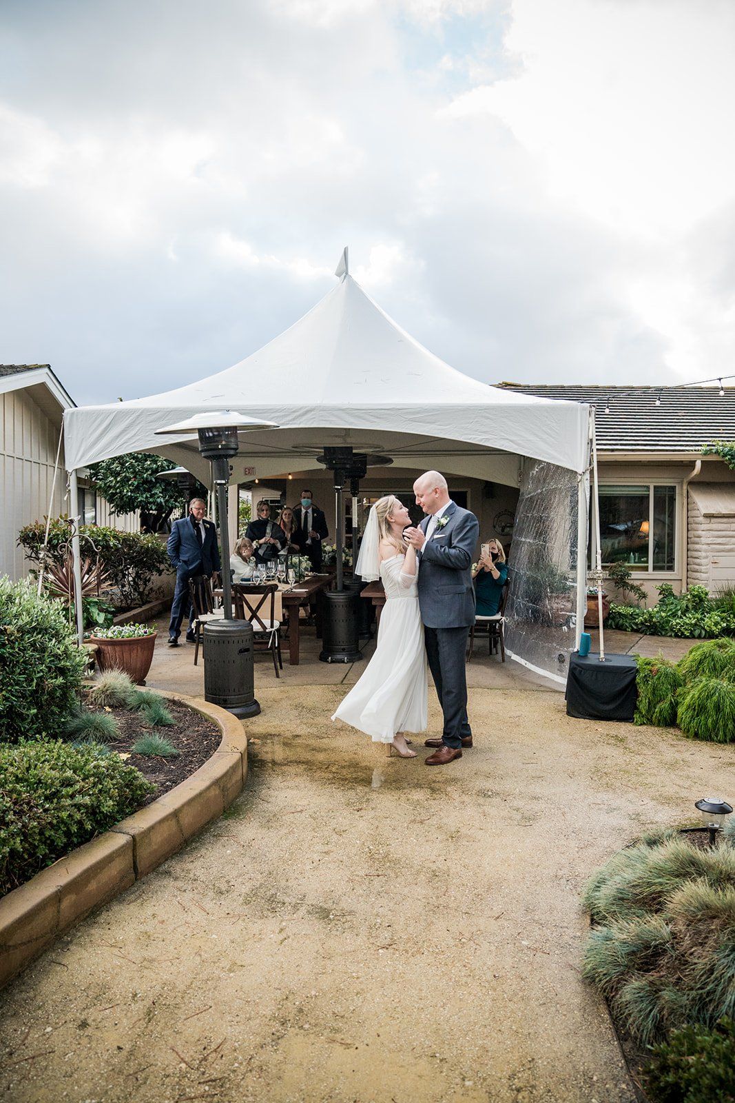 intimate carmel wedding at tehama golf club, A Tented Dinner as the Rain Came Down