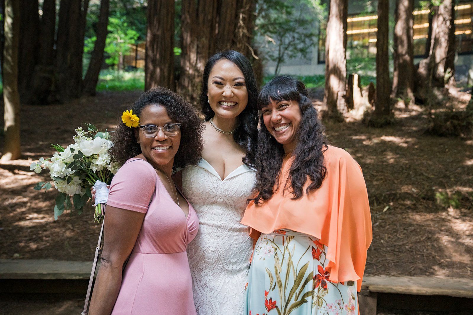same-sex redwoods micro wedding east bay, Family Photos Under the Old Mill Park Redwoods