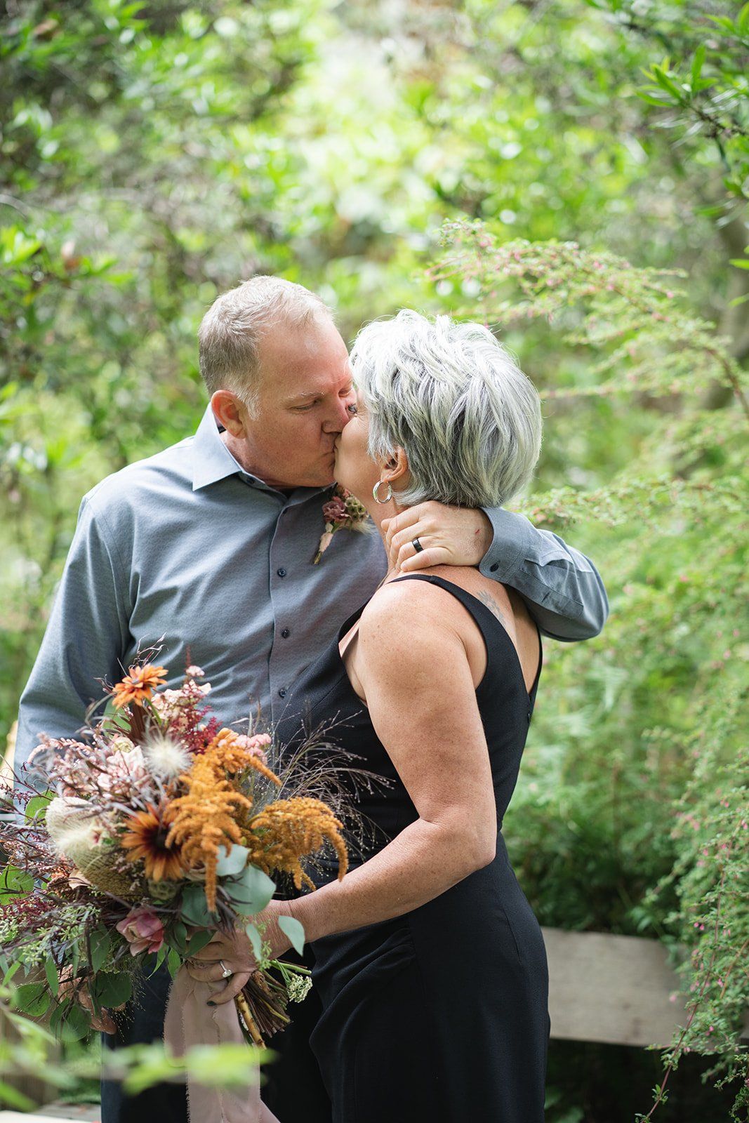 second-wedding elopement at the mendocino coast botanical gardens, A Toast, a First Dance, and the Late-Summer Blooms