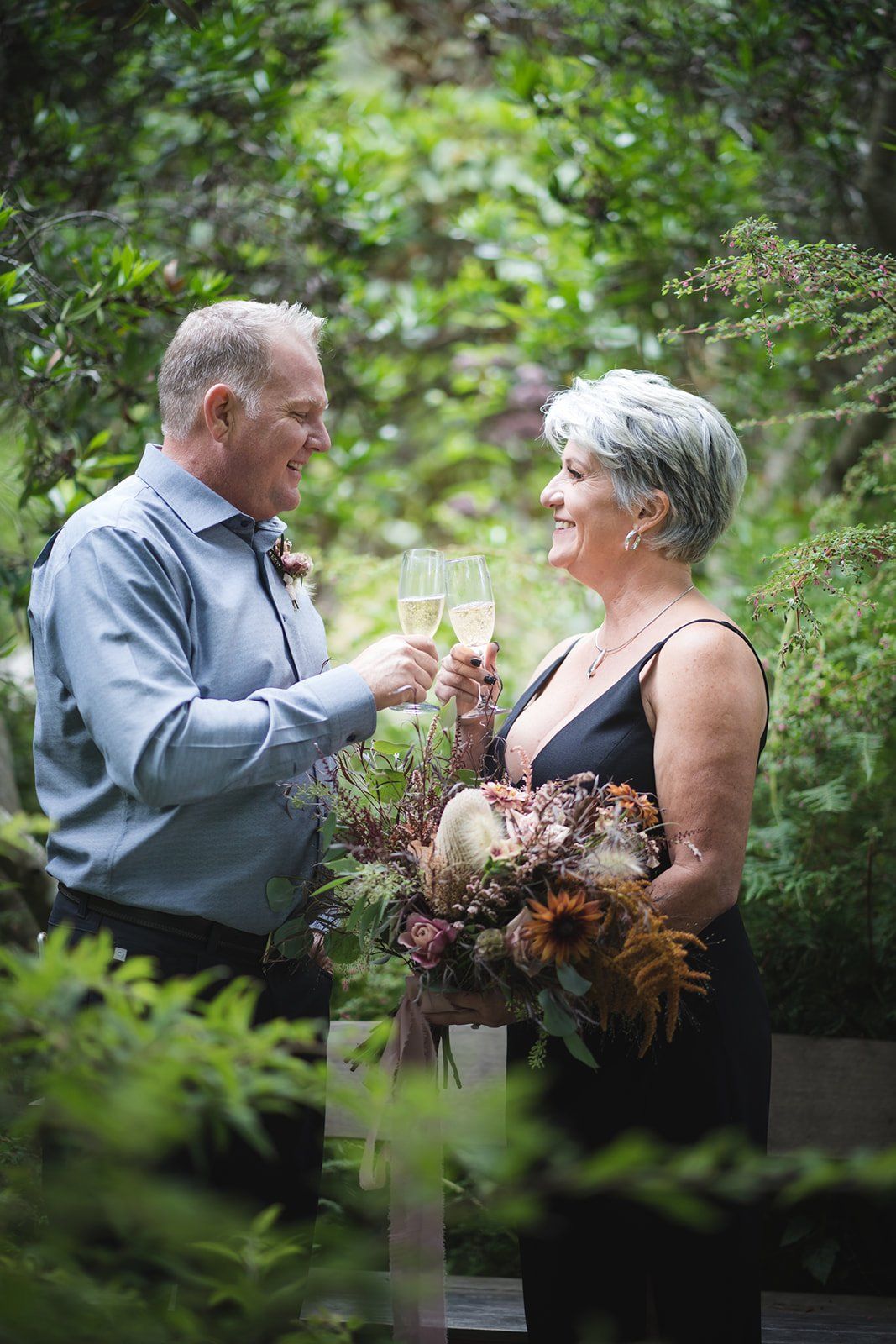 second-wedding elopement at the mendocino coast botanical gardens, A Toast, a First Dance, and the Late-Summer Blooms