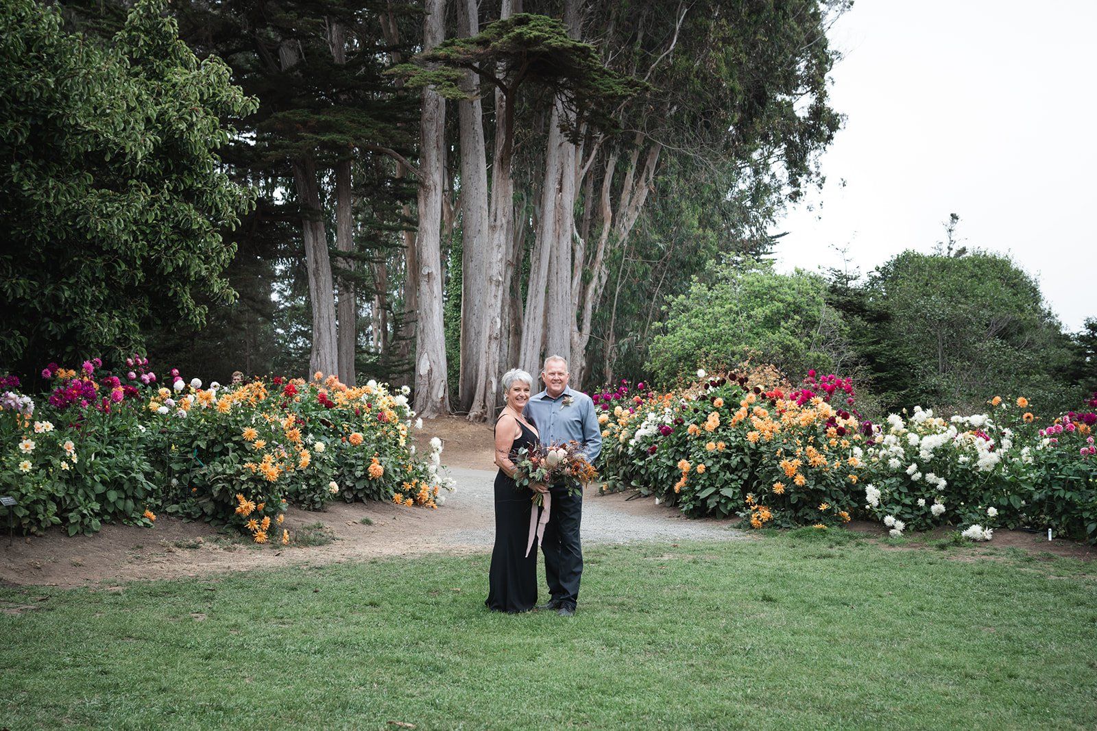 second-wedding elopement at the mendocino coast botanical gardens, A Toast, a First Dance, and the Late-Summer Blooms