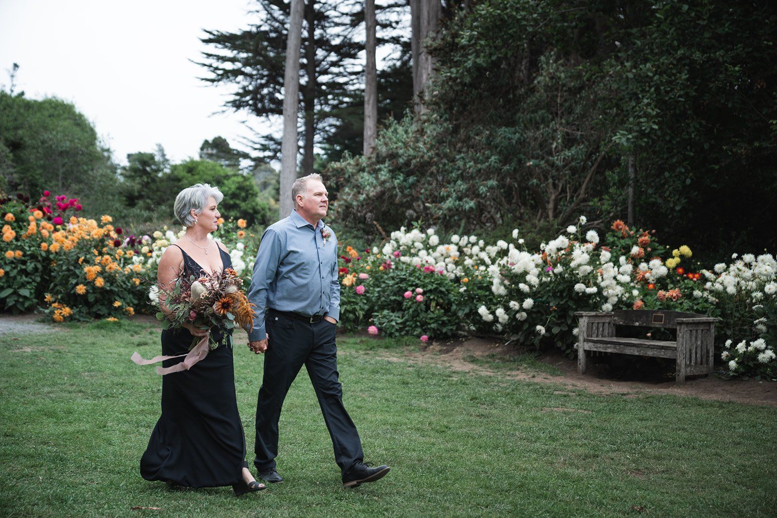 second wedding elopement mendocino botanical gardens, A Toast, a First Dance, and the Dahlias in Full Bloom
