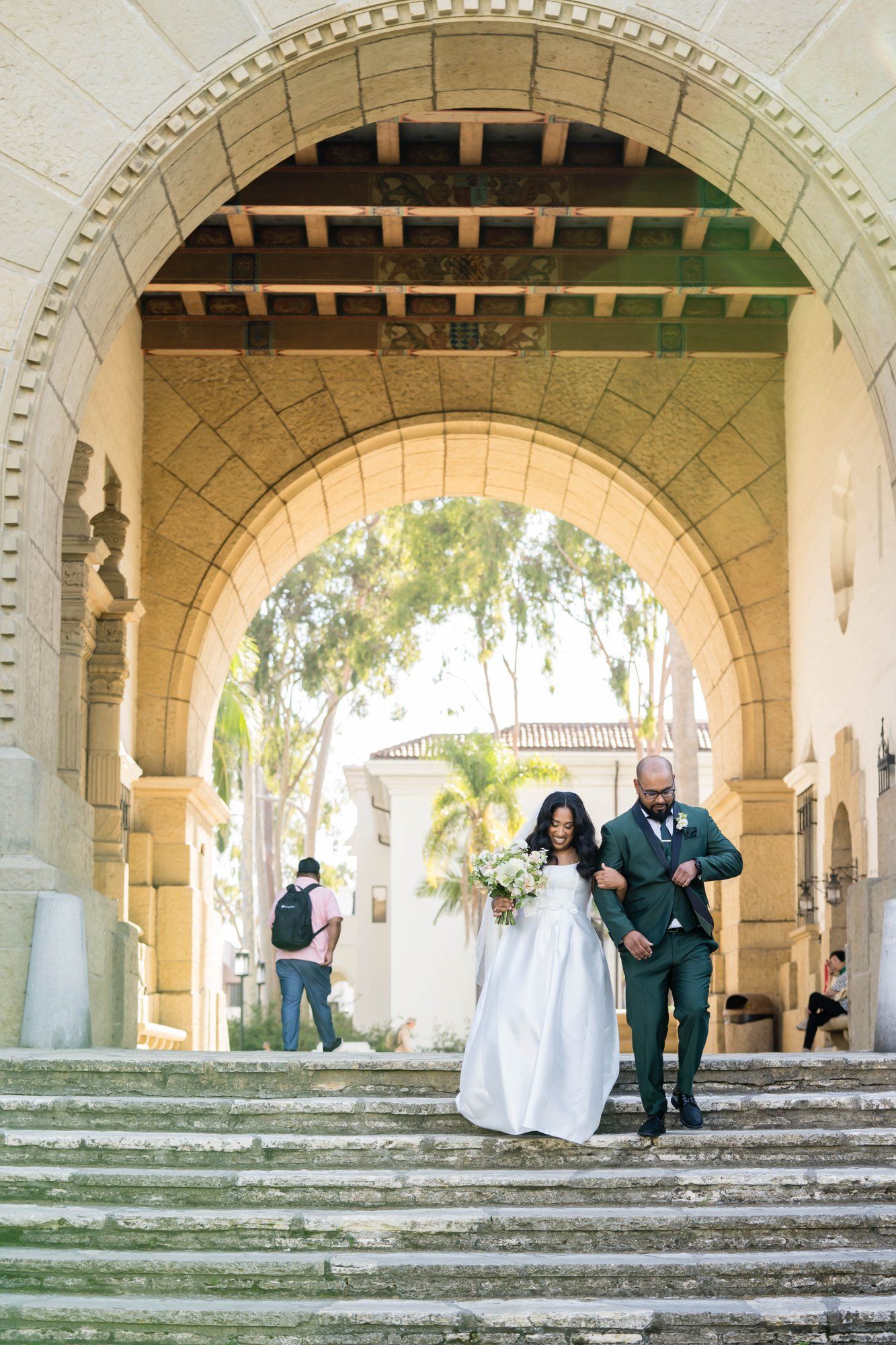classic santa barbara courthouse micro wedding, Family Photos Under the Classic Santa Barbara Courthouse Arches