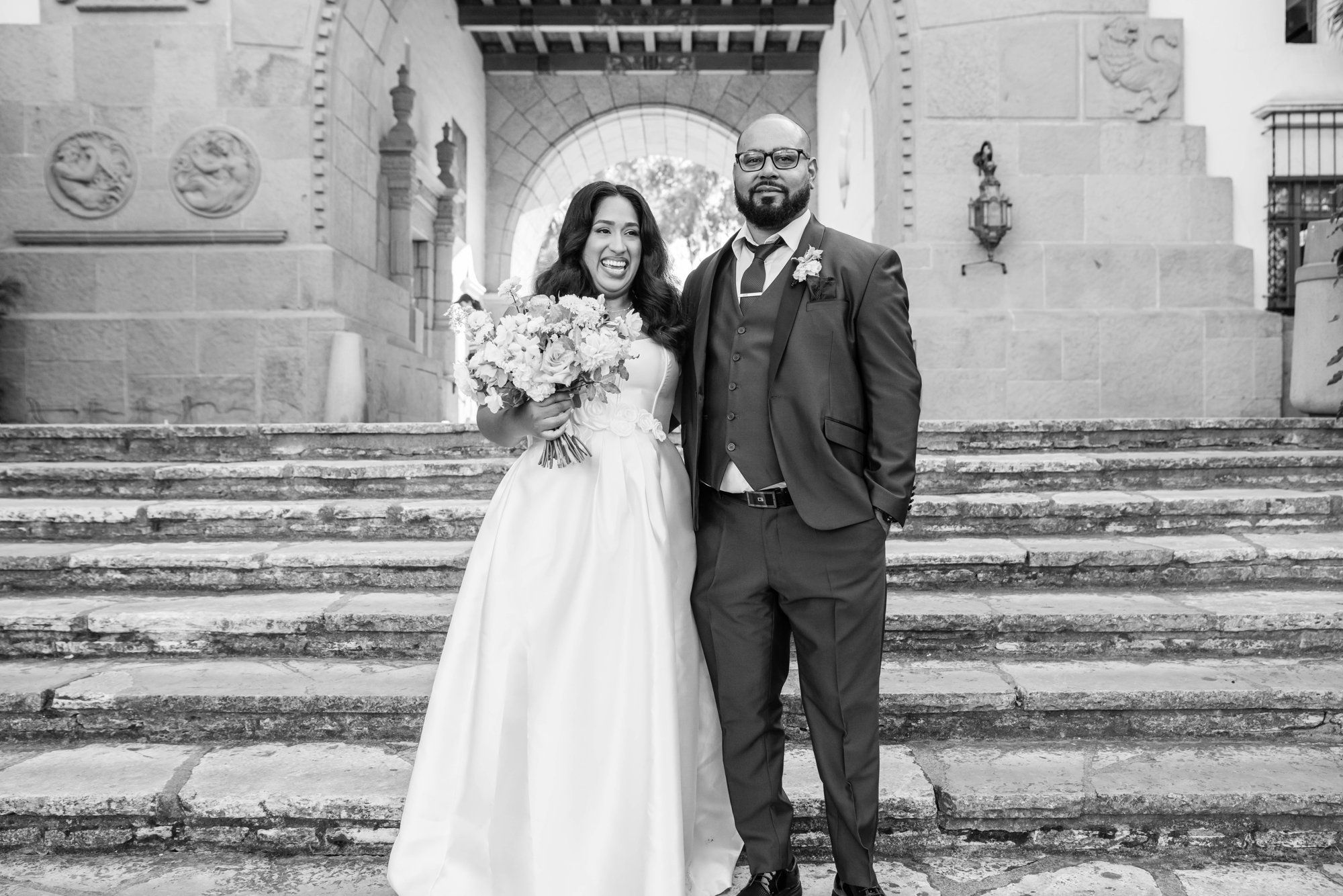 classic santa barbara courthouse micro wedding, Family Photos Under the Classic Santa Barbara Courthouse Arches