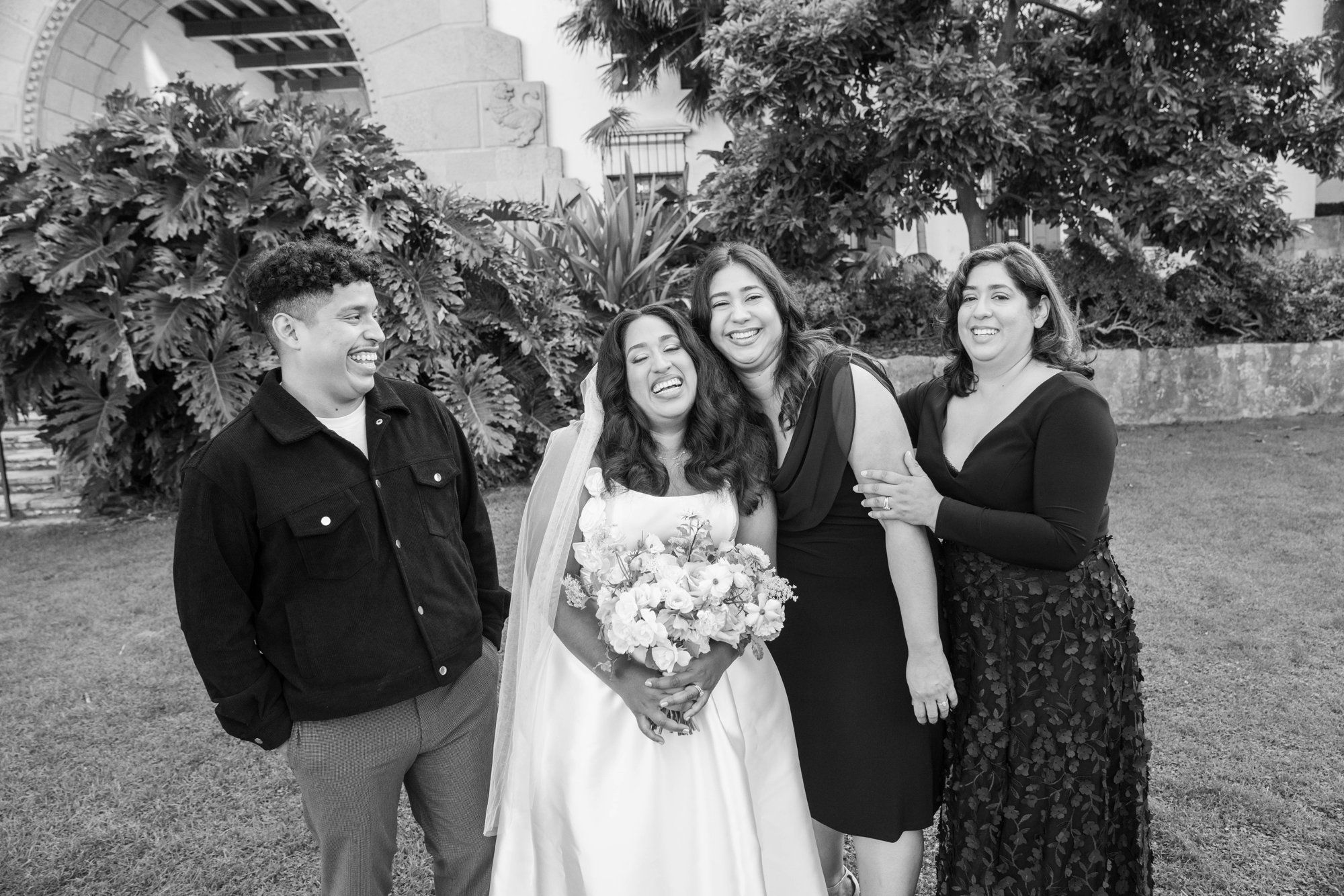 classic santa barbara courthouse micro wedding, Family Photos Under the Classic Santa Barbara Courthouse Arches