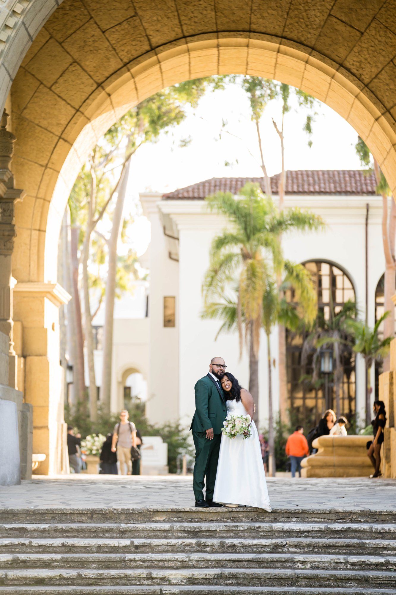 classic santa barbara courthouse micro wedding, Family Photos Under the Classic Santa Barbara Courthouse Arches