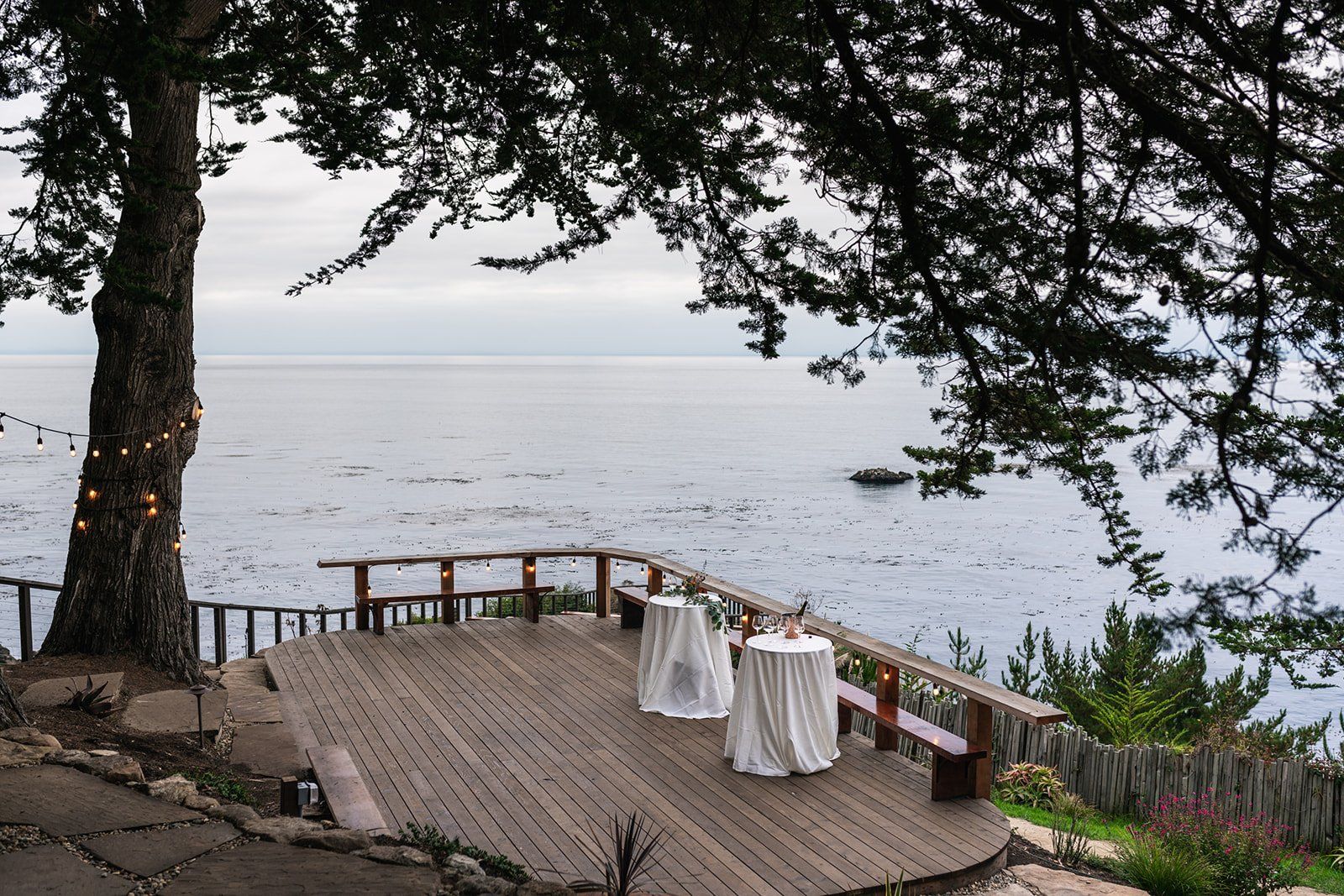 full-estate micro wedding at wind and sea big sur, One Long Table Over the Water