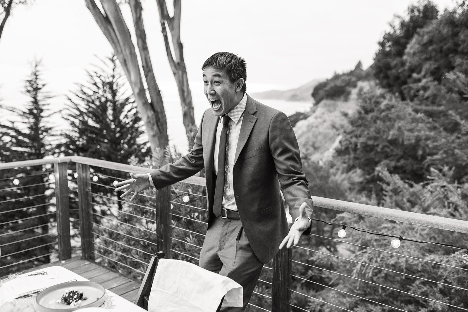 private estate micro wedding at Wind and Sea Big Sur, One Long Table Over the Water at the Wind and Sea Estate