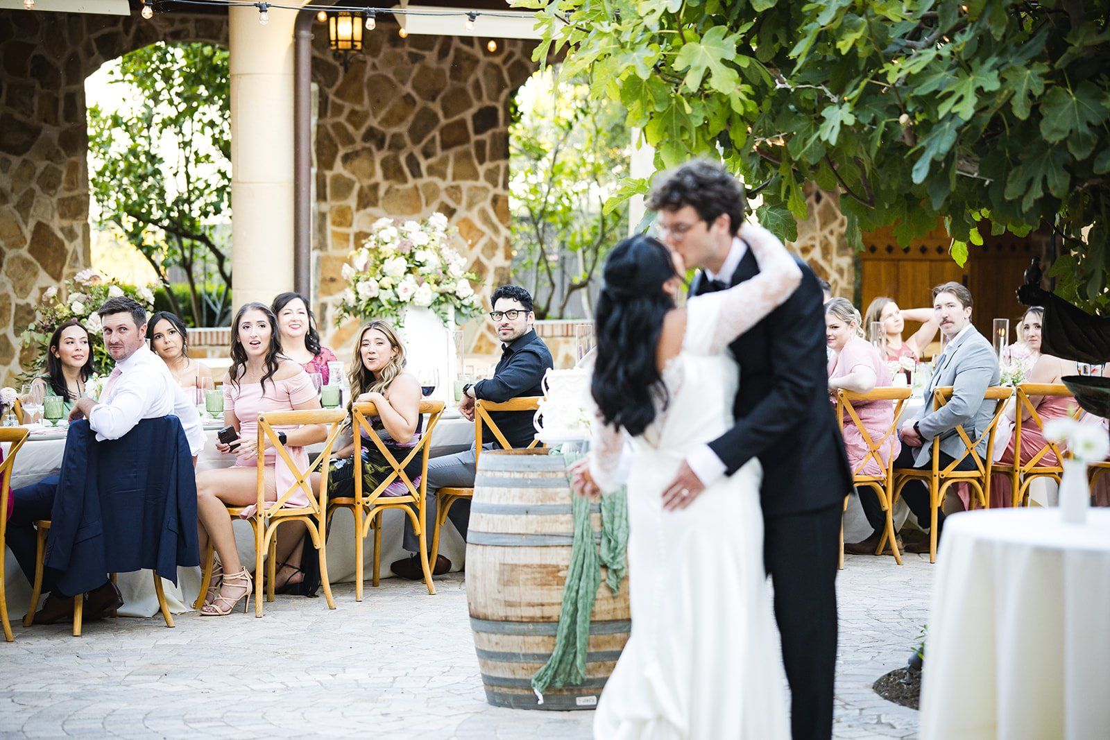 summer vineyard wedding at jacuzzi family vineyards, sonoma, Dinner in the Courtyard