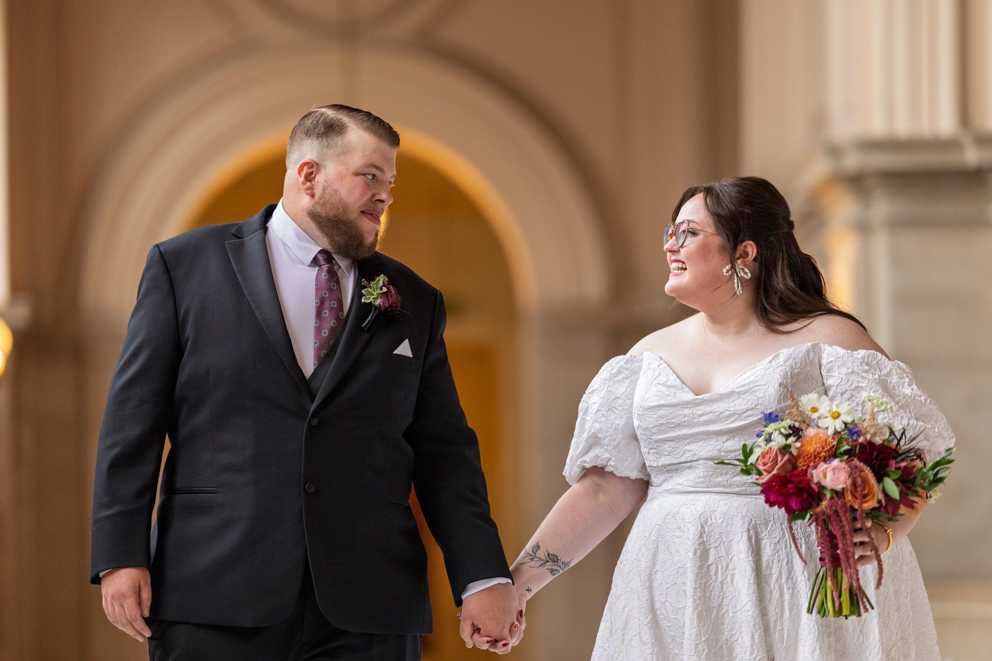 city hall elopement with a live cellist (7 guests), Portraits Inside City Hall