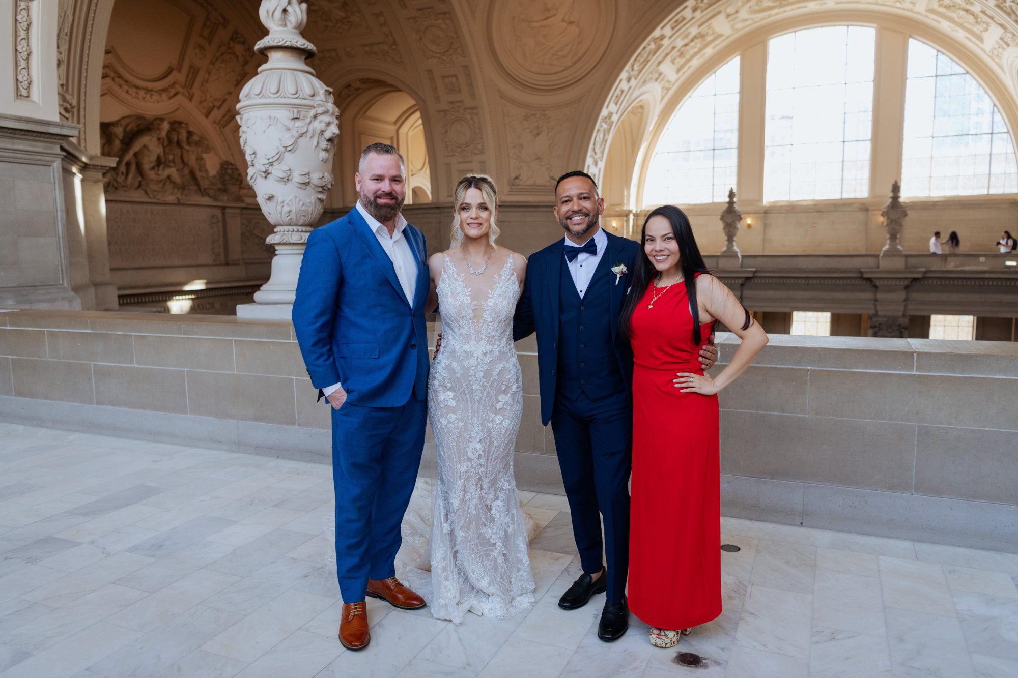 spring city hall micro wedding, Portraits on the Grand Staircase of San Francisco City Hall