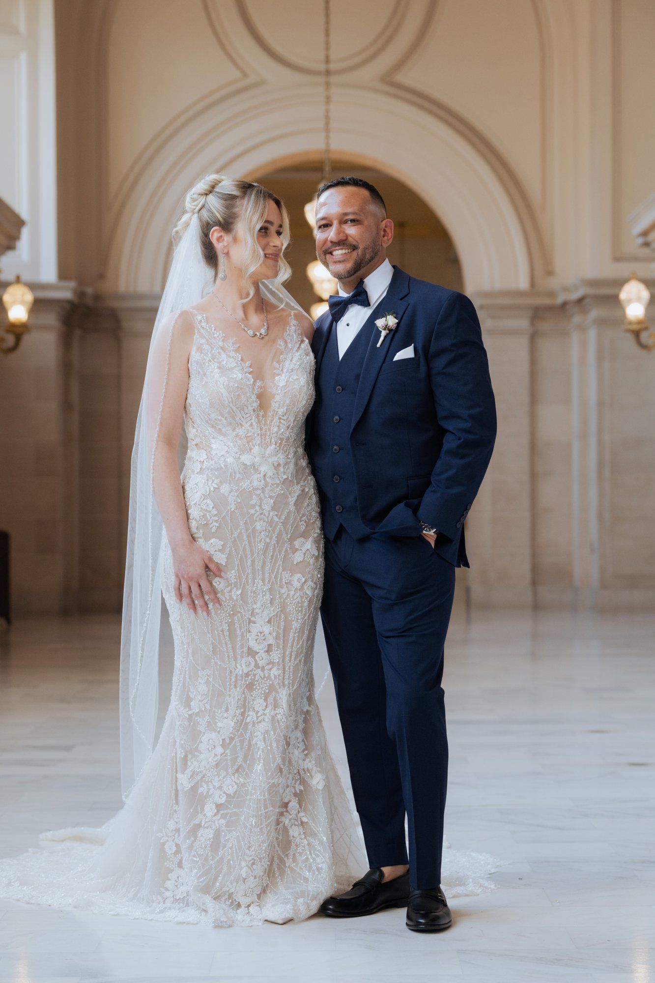 spring city hall micro wedding, Portraits on the Grand Staircase of San Francisco City Hall