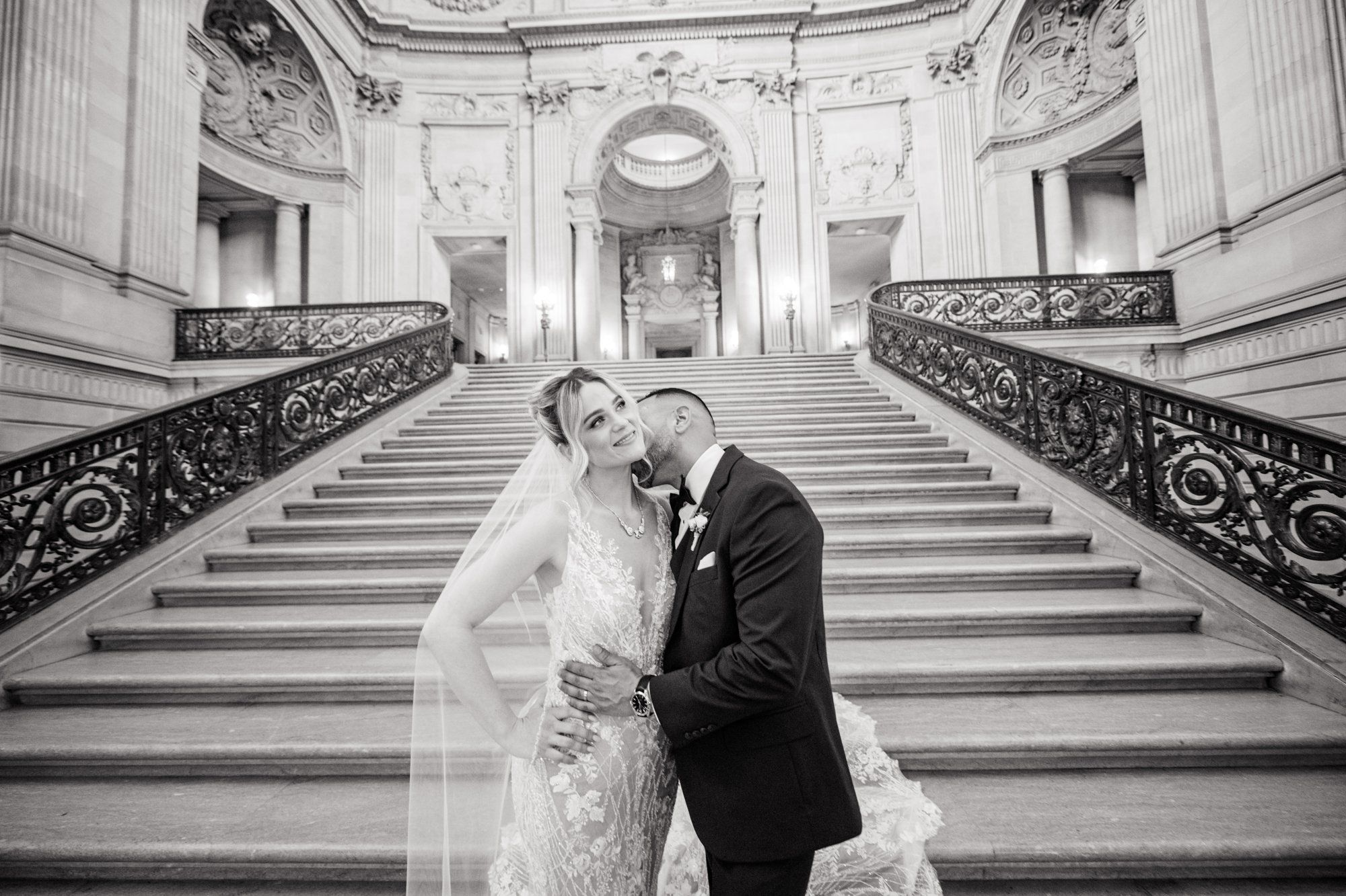 spring city hall micro wedding, Portraits on the Grand Staircase of San Francisco City Hall