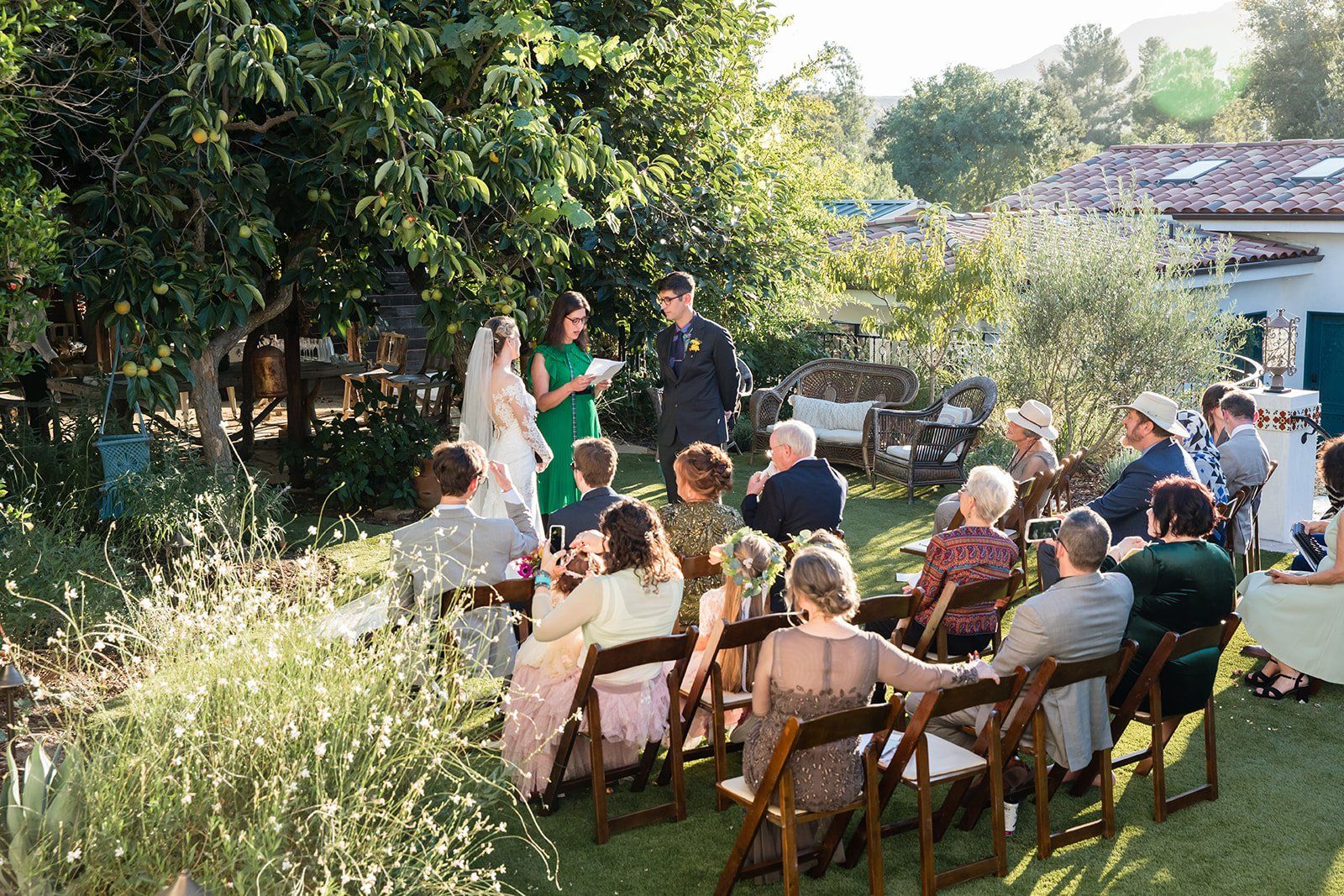 spanish villa micro wedding, los angeles, Married on the Grass, His Sister Officiating
