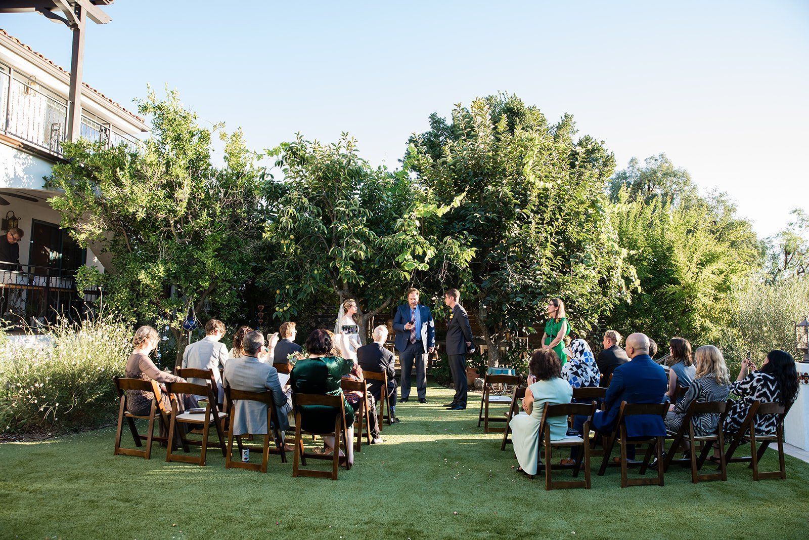 spanish villa micro wedding, los angeles, Married on the Grass, His Sister Officiating