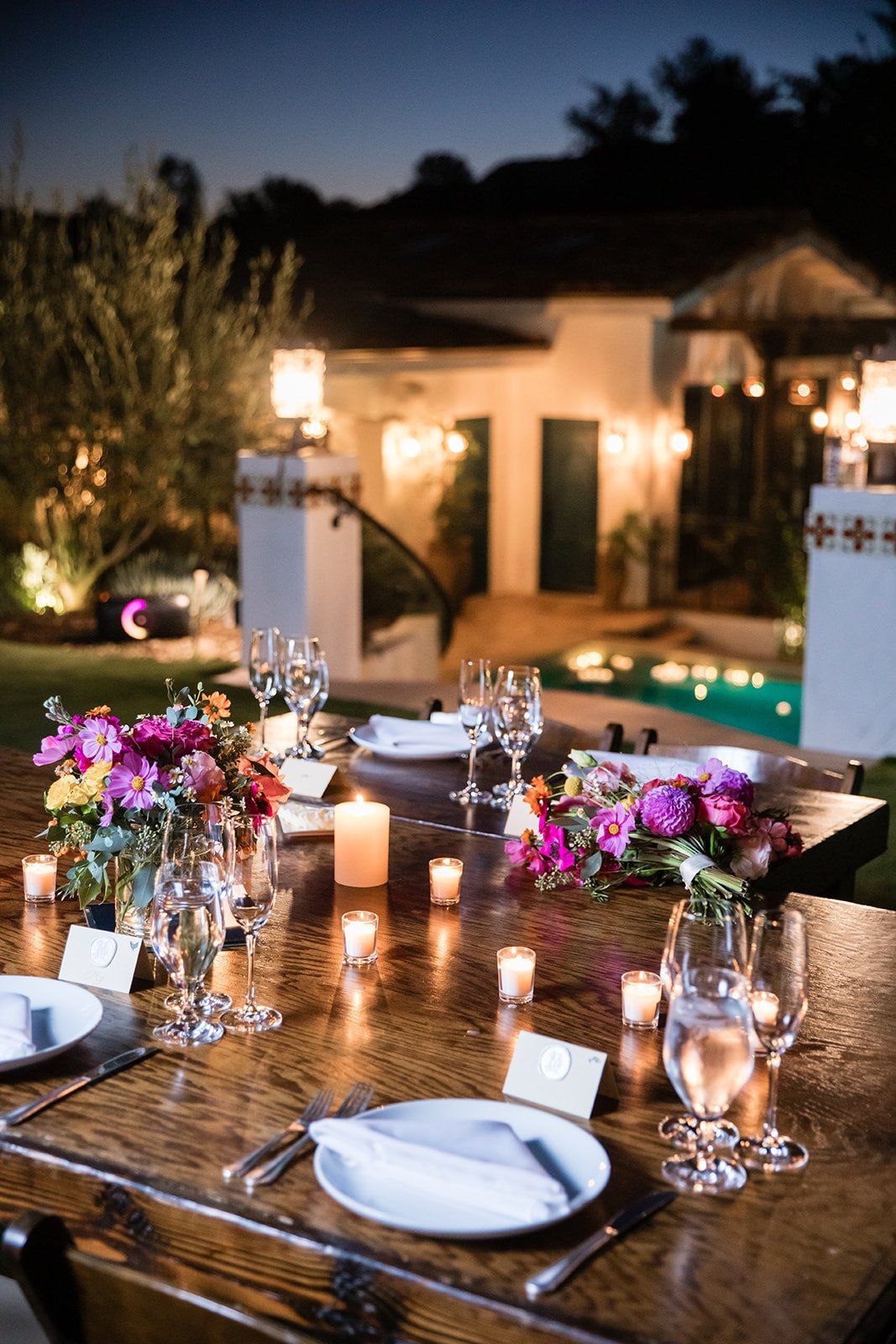 spanish villa micro wedding, los angeles, One Long Table in the Villa Yard