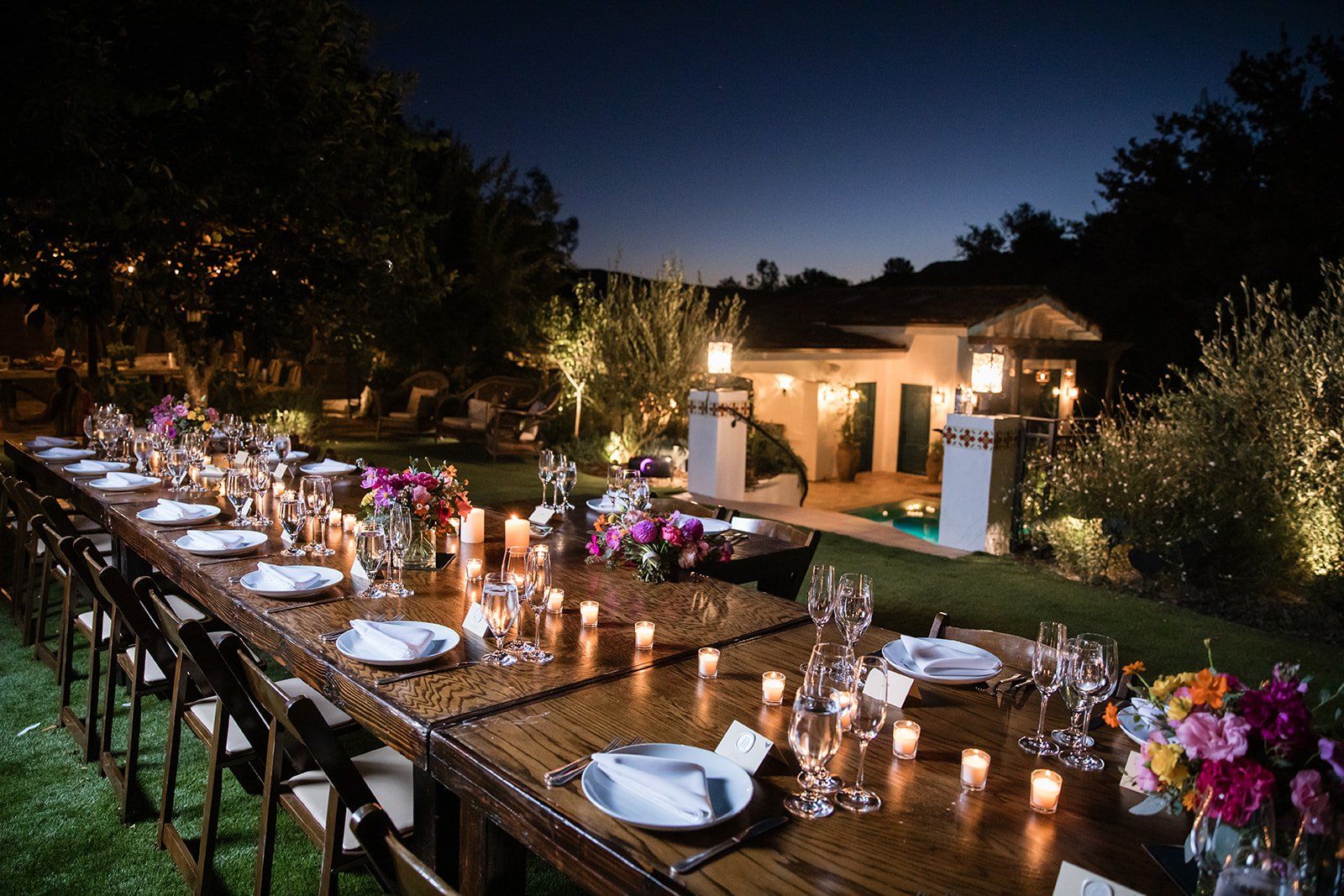spanish villa micro wedding, los angeles, One Long Table in the Villa Yard
