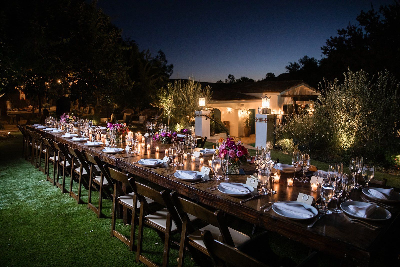 spanish villa micro wedding, los angeles, One Long Table in the Villa Yard