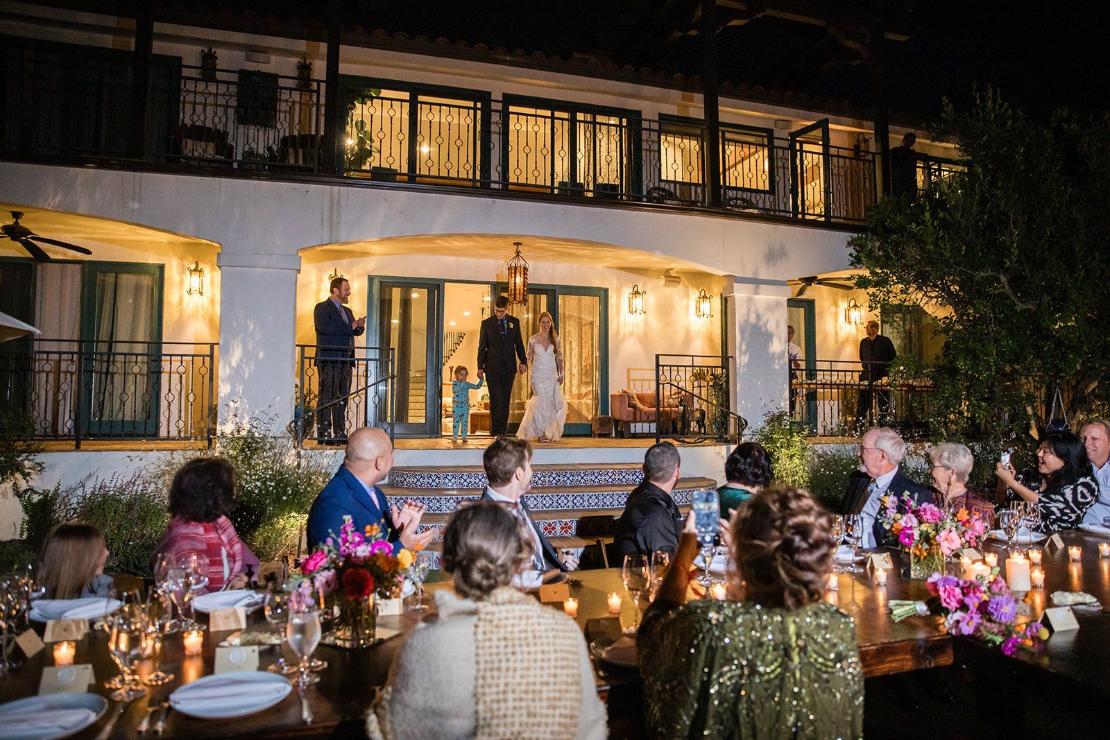 spanish villa micro wedding, los angeles, One Long Table in the Villa Yard
