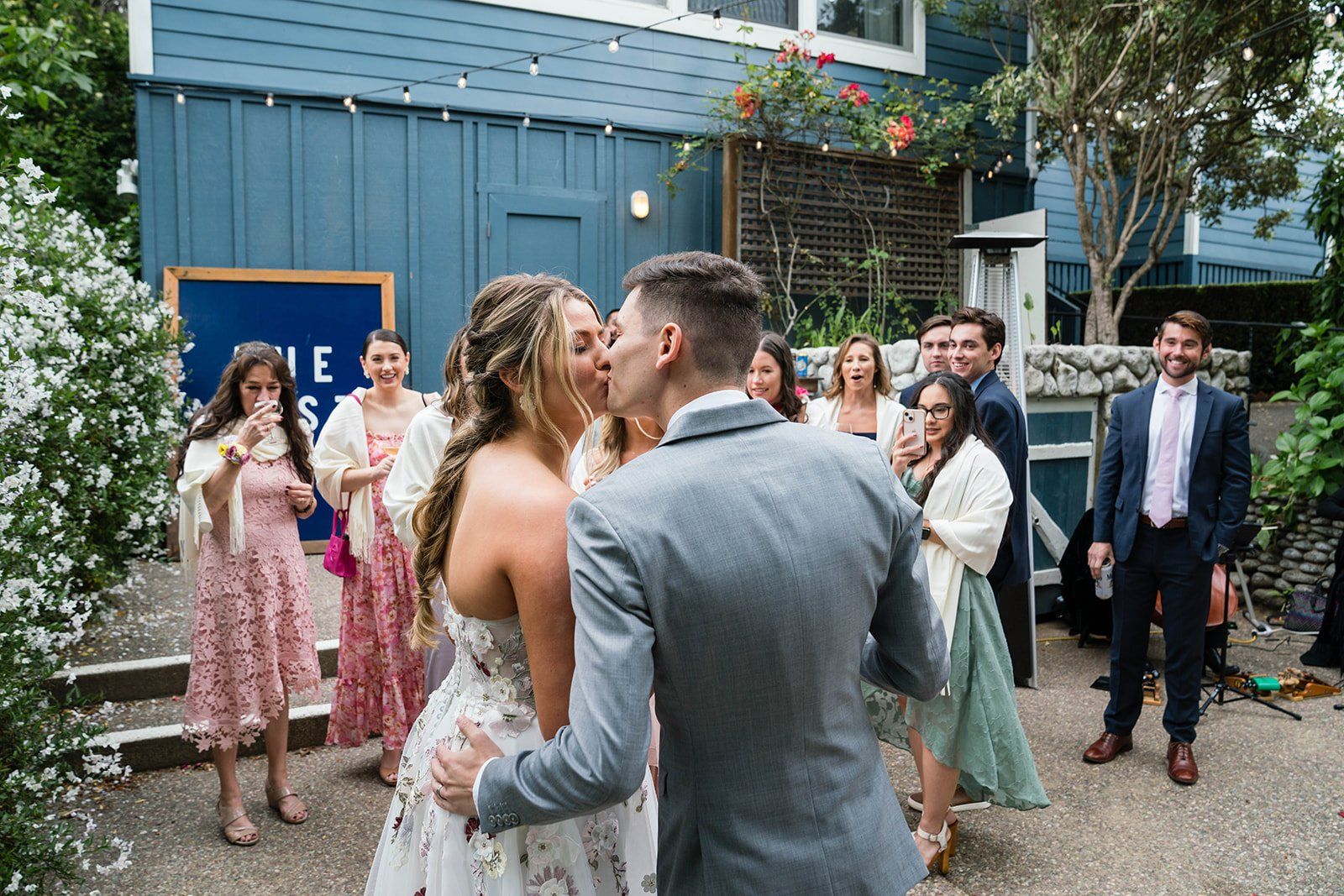 olema house reception micro wedding, point reyes, Cocktails by Olema Creek. Point Reyes Reception