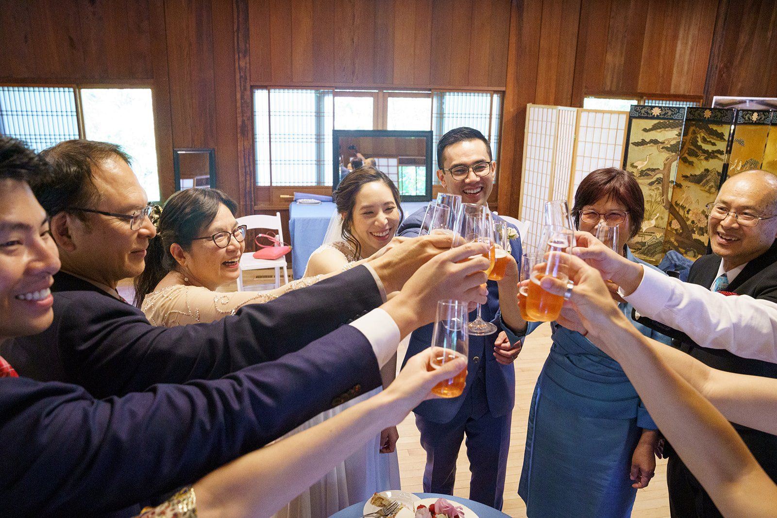 intimate morning ceremony at hakone japanese garden (10 guests), Cake and Toasts at a Japanese Garden Minimony