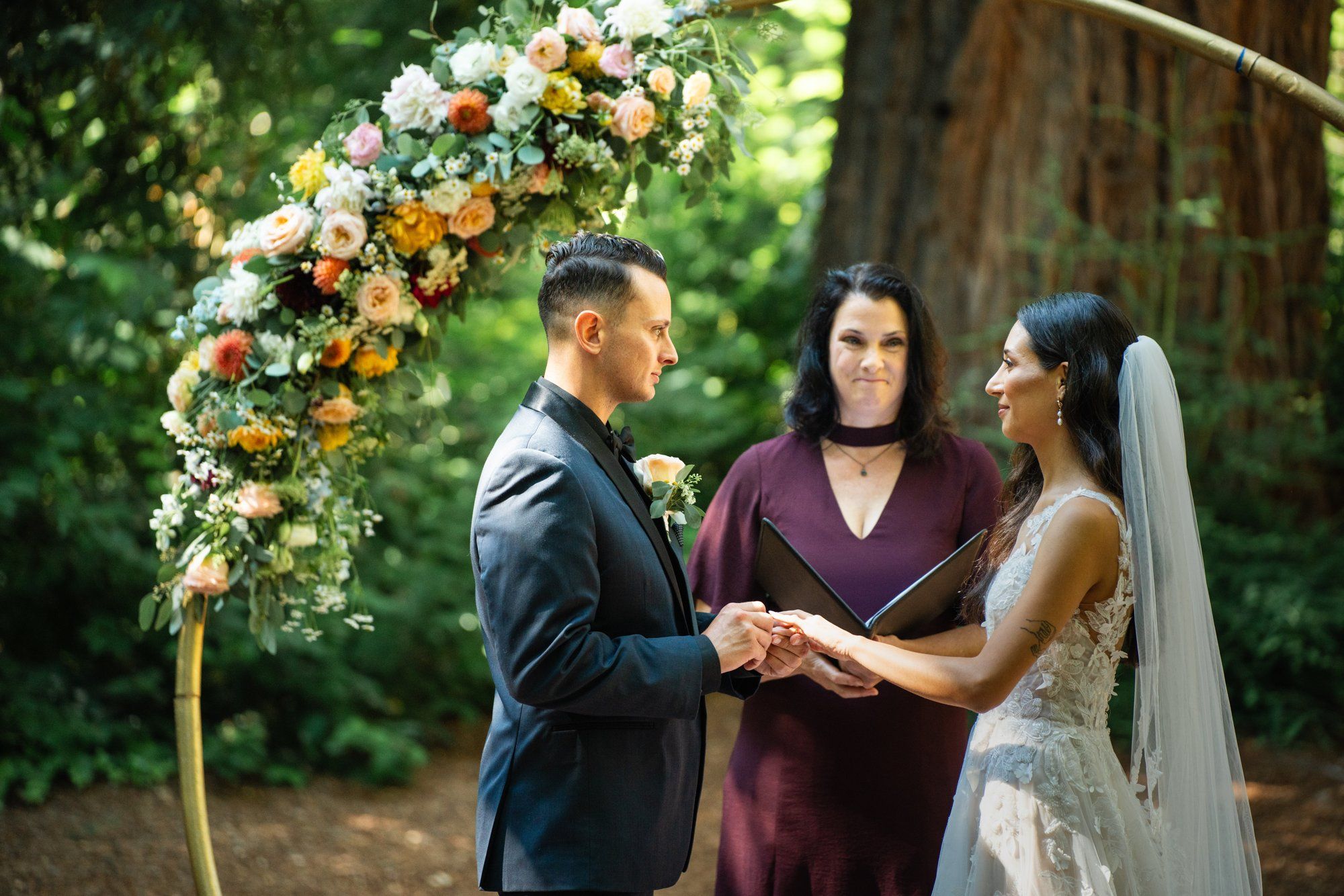 full weekend at sand rock farm — guests on-site (37, arch, DJ), Vows in the Redwood Grove, a Lodging-on-Property Celebration